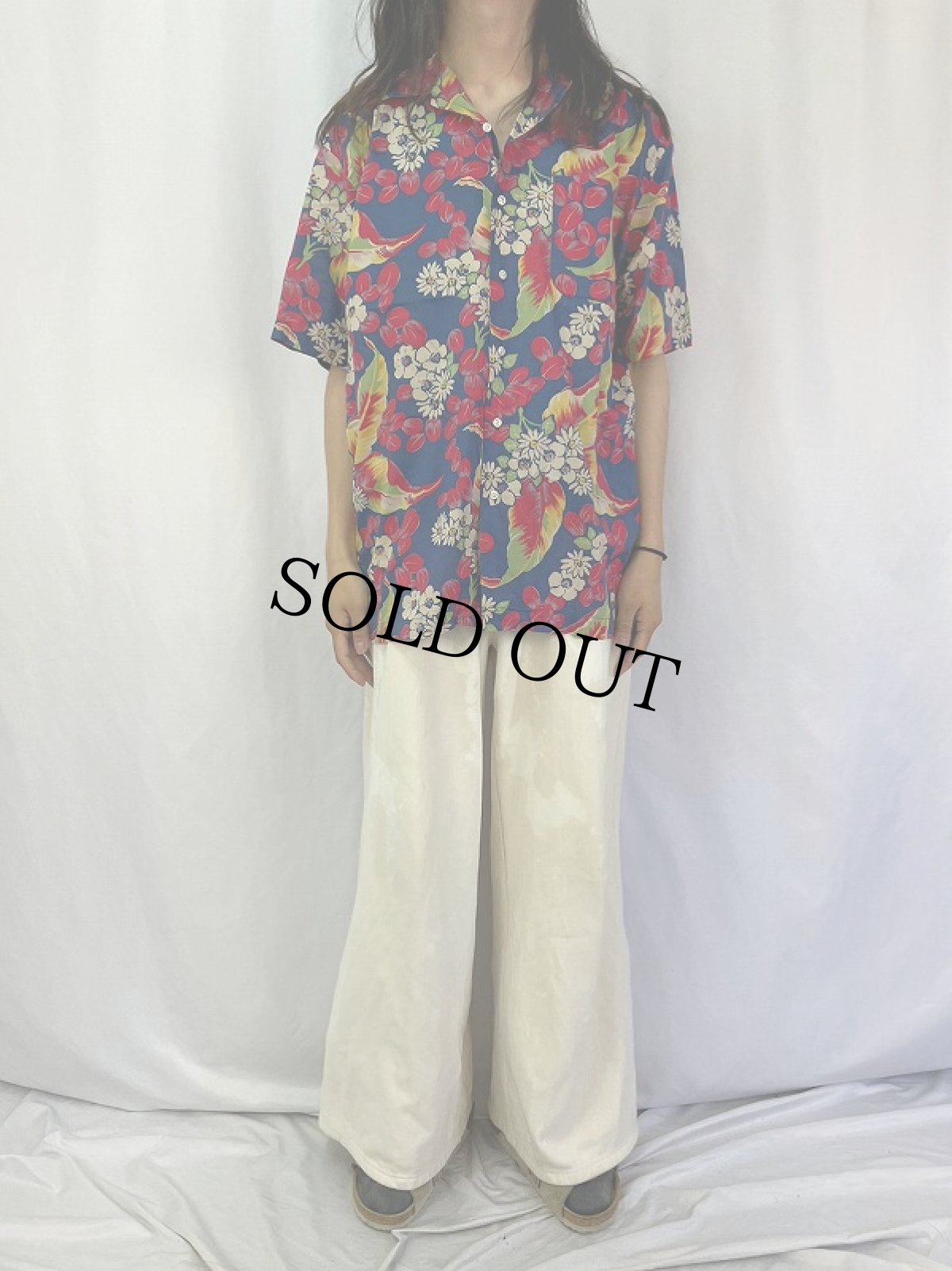 画像2: POLO Ralph Lauren "CLAYTON" ハイビスカス柄 コットンアロハシャツ L (2)