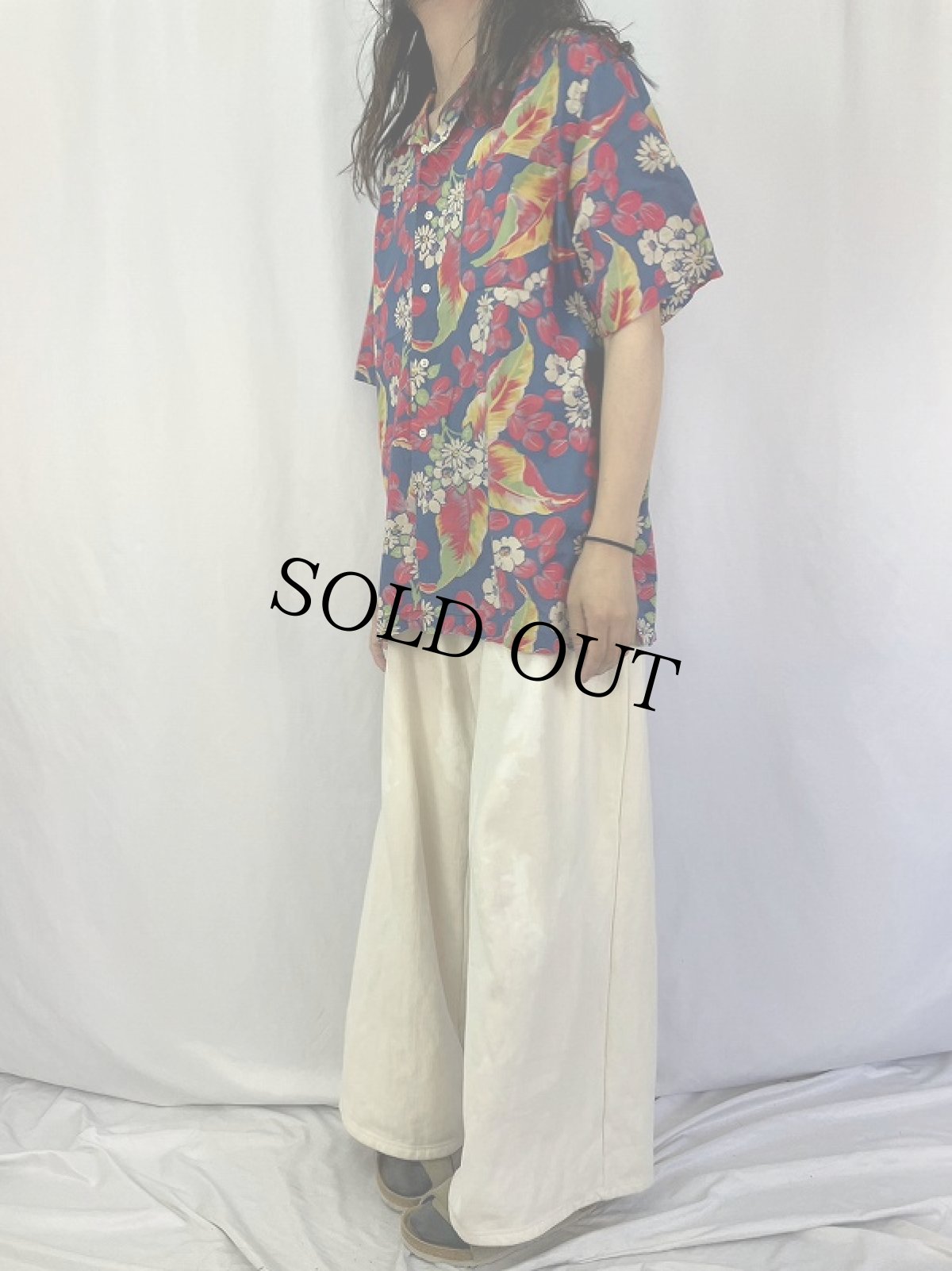 画像3: POLO Ralph Lauren "CLAYTON" ハイビスカス柄 コットンアロハシャツ L (3)