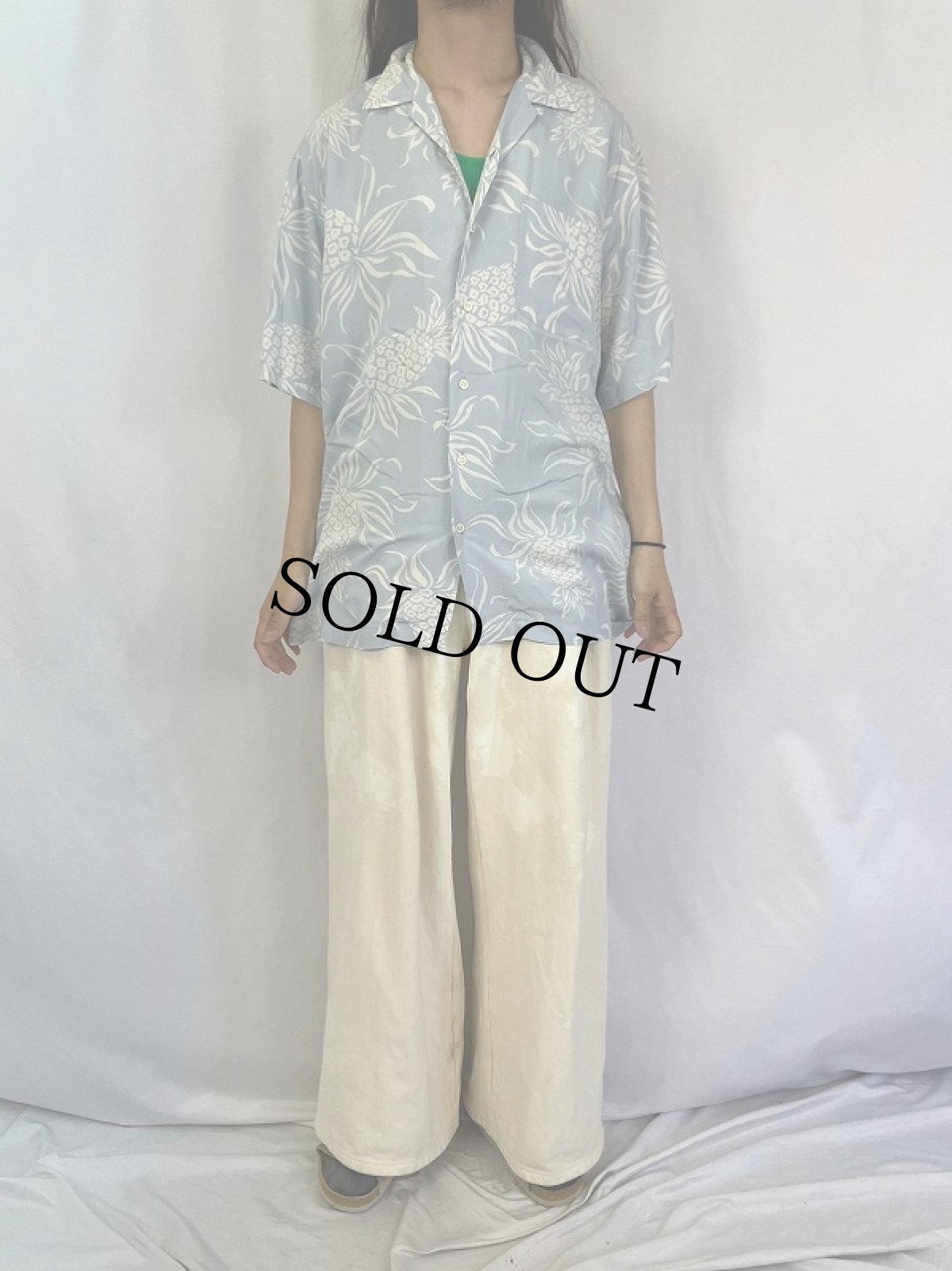 画像2: POLO Ralph Lauren "CLAYTON" パイナップル柄 レーヨンアロハシャツ M (2)