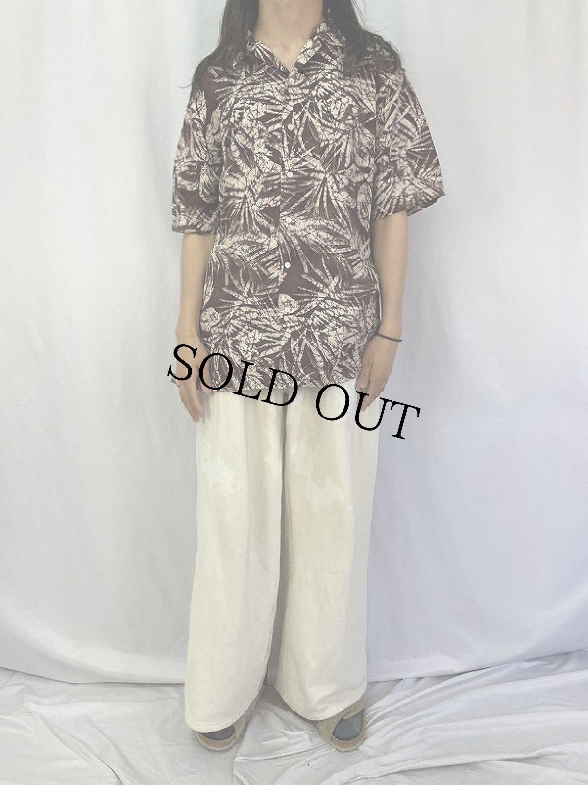 画像2: POLO Ralph Lauren "CLAYTON" ハイビスカス柄 シルク×リネン アロハシャツ L (2)