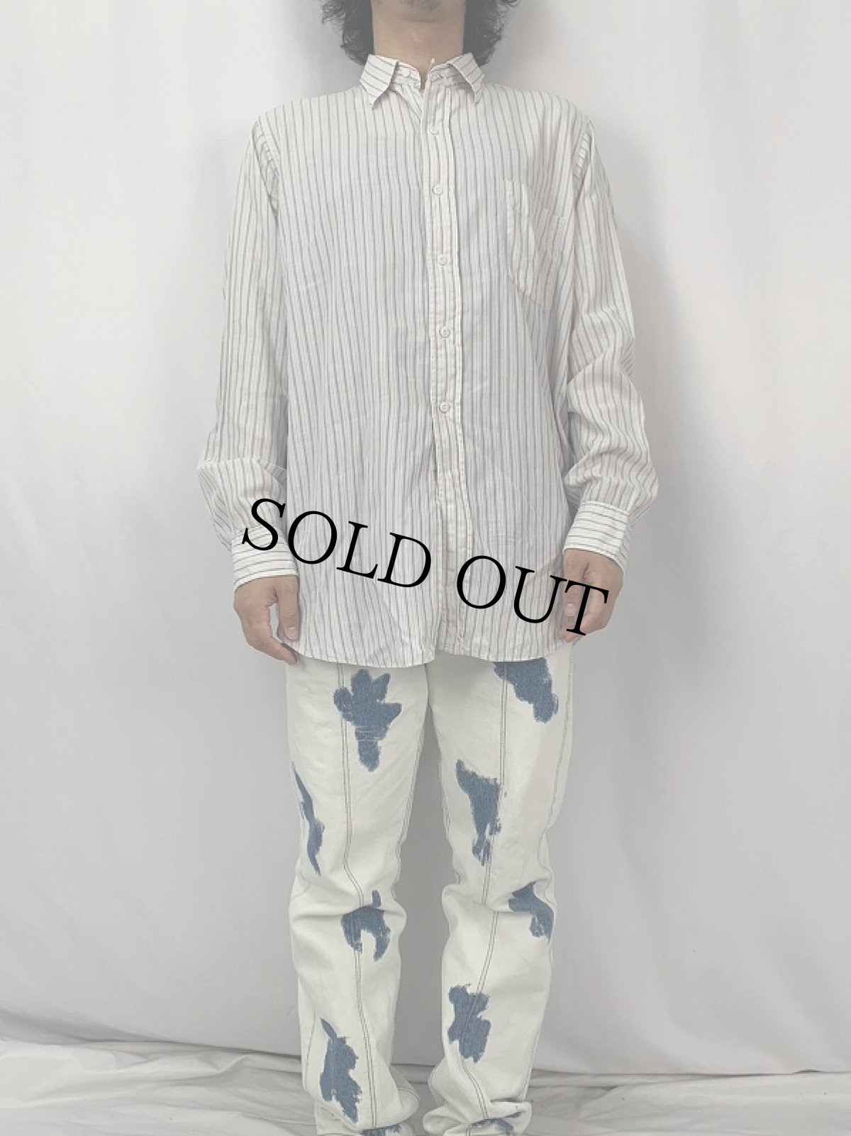 画像2: 60's ARROW USA製 マチ付き ストライプ柄 コットンドレスシャツ SIZE16 (2)