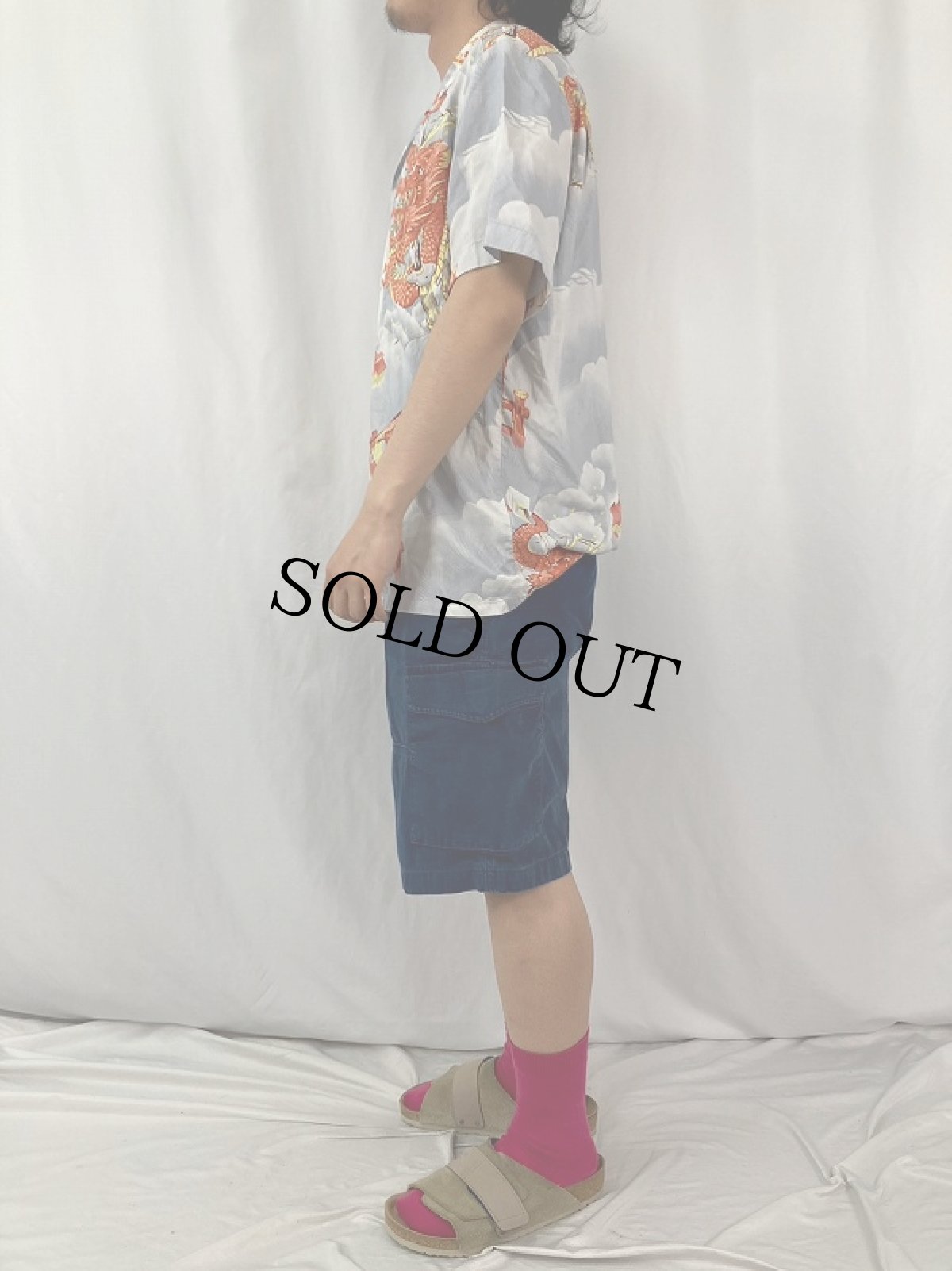 画像3: 70〜80's KENNINGTON "龍×鳥居" オールオーバーパターン レーヨンアロハシャツ M (3)