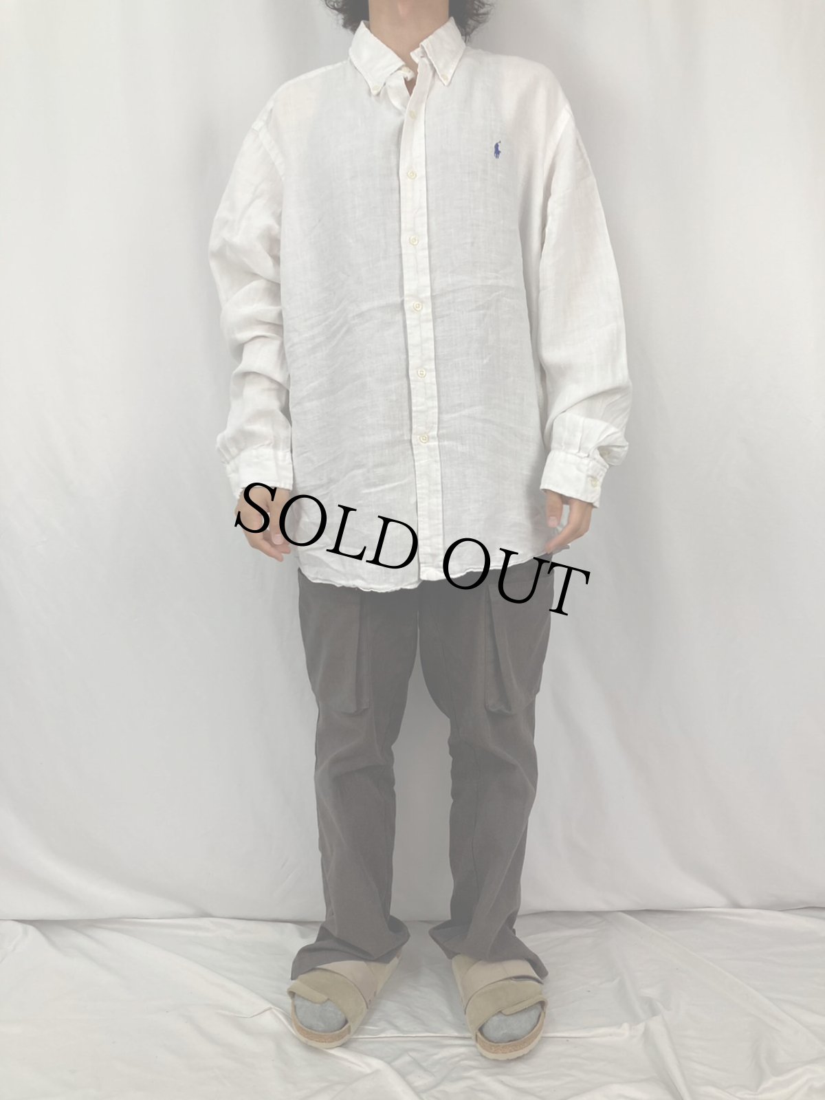 画像2: 90's Ralph Lauren "CUSTOM FIT" リネン ボタンダウンシャツ XXL (2)