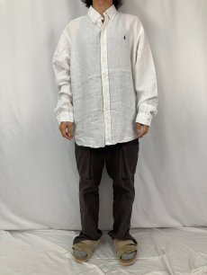 画像2: 90's Ralph Lauren "CUSTOM FIT" リネン ボタンダウンシャツ XXL (2)