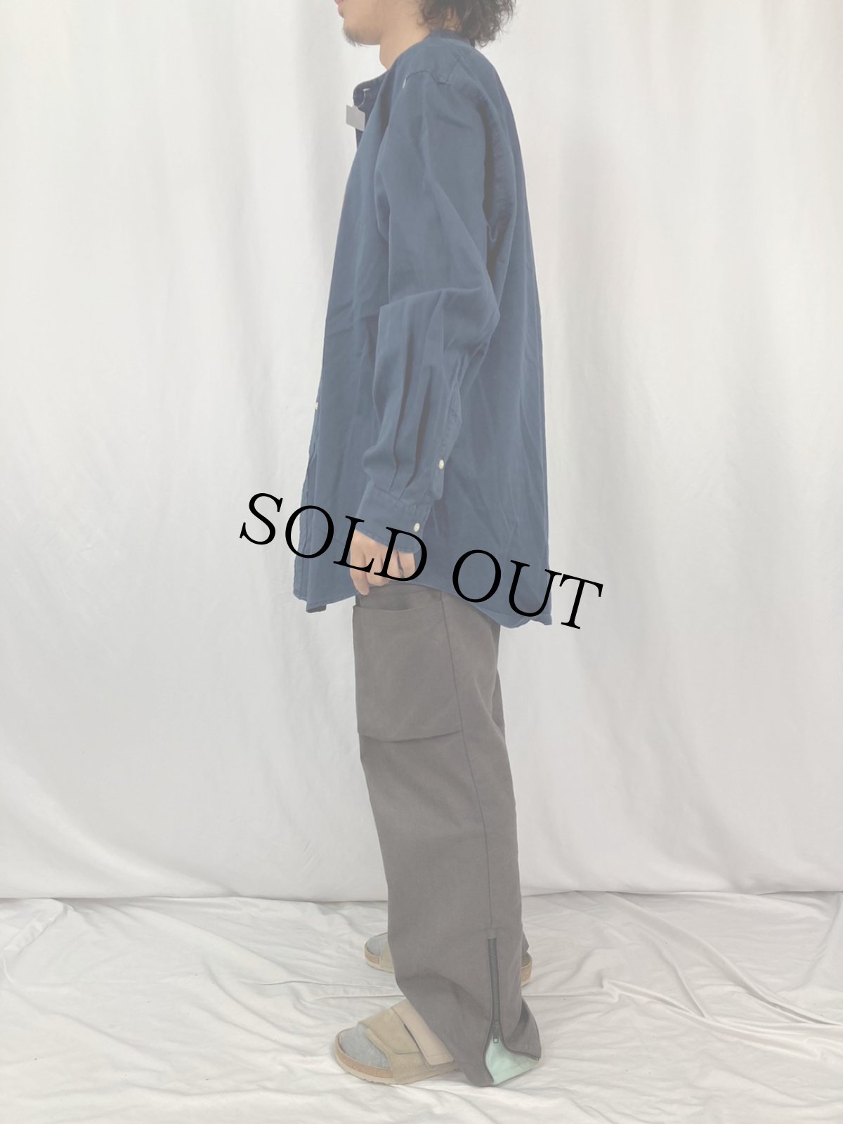 画像3: 90's〜 POLO Ralph Lauren "POSTBOY" バンドカラーコットンシャツ NAVY L (3)