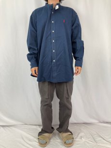 画像2: 90's〜 POLO Ralph Lauren "POSTBOY" バンドカラーコットンシャツ NAVY L (2)