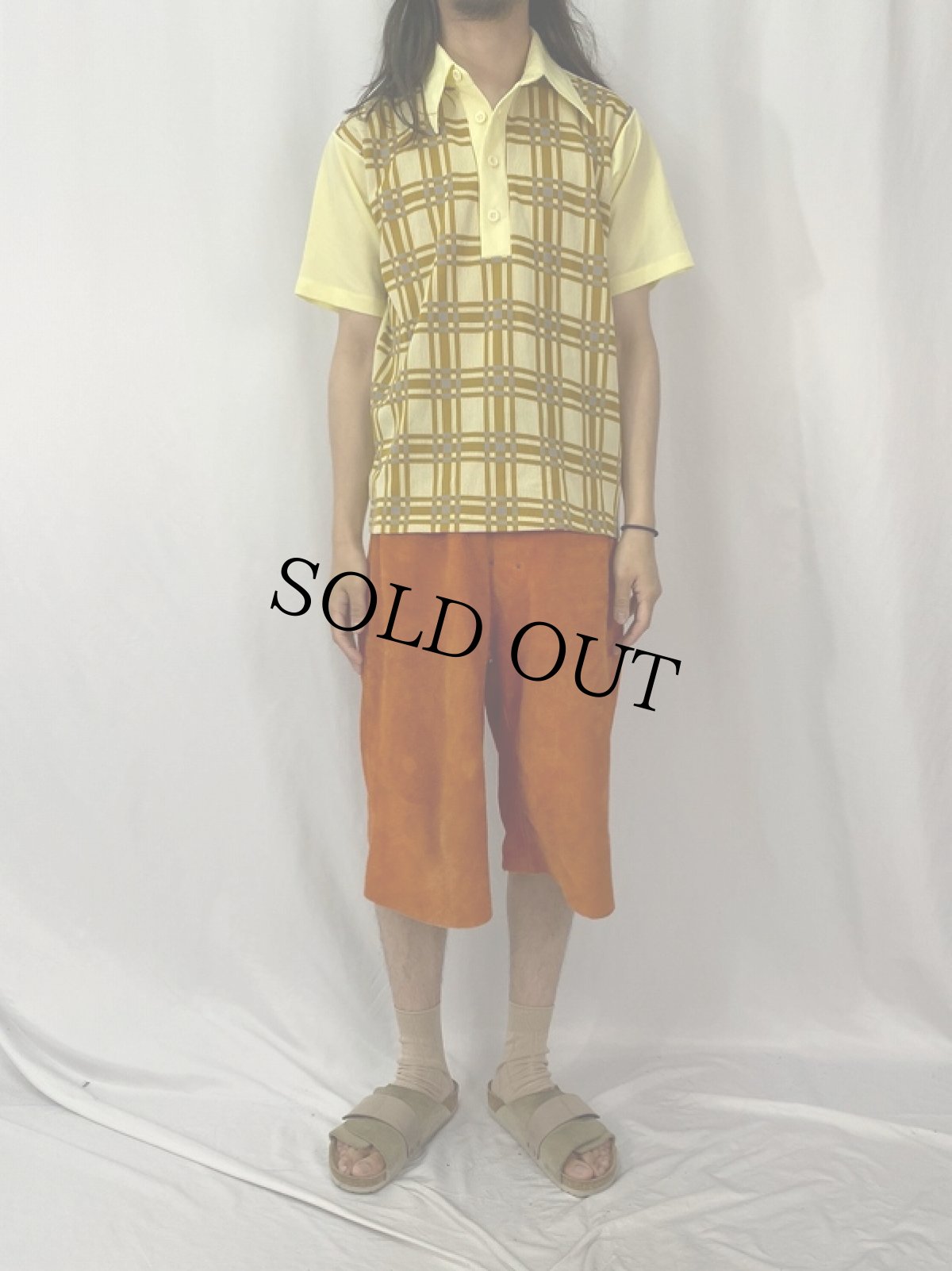 画像2: 70〜80's JCPenny チェック柄 バンロンポロシャツ L (2)