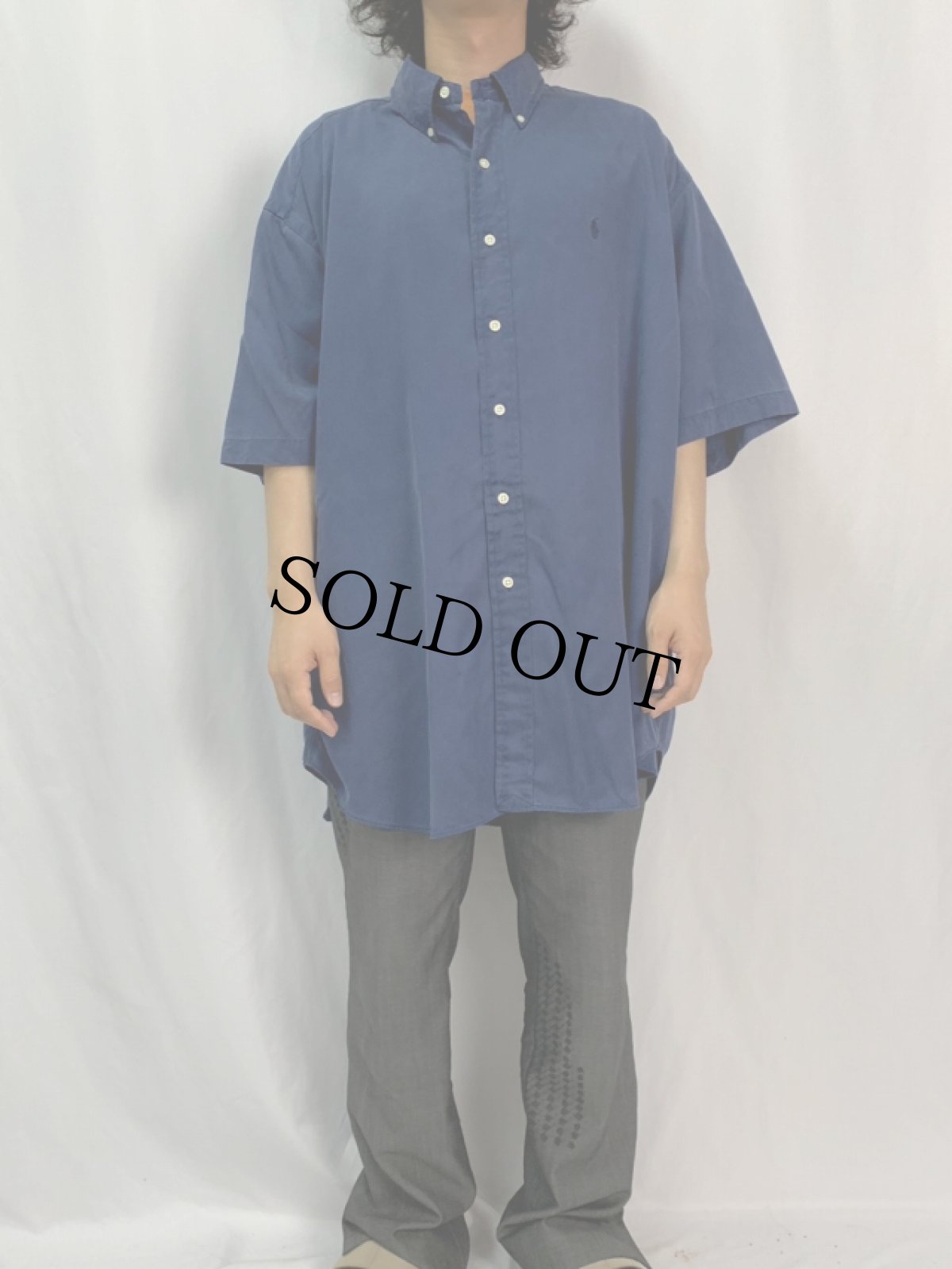 画像2: POLO Ralph Lauren "BLAKE " シルク×コットン ボタンダウンシャツ NAVY XXL (2)