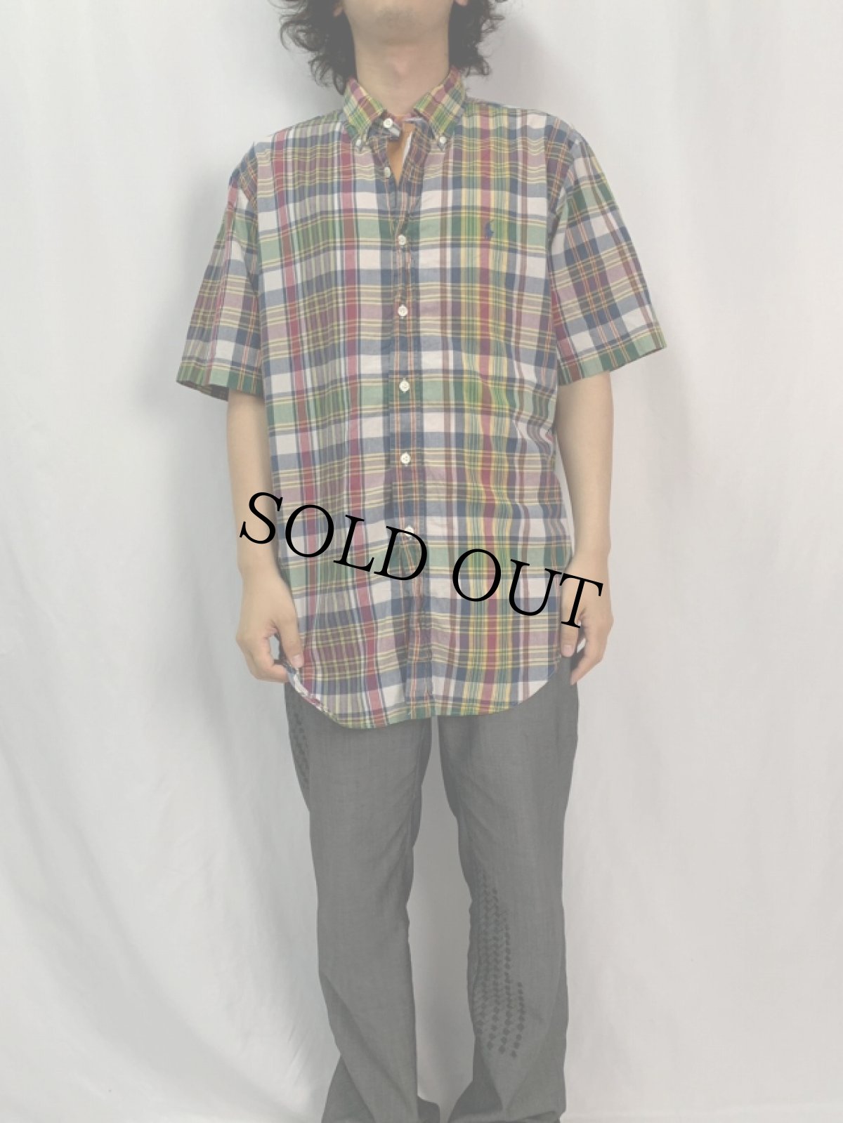 画像2: POLO Ralph Lauren "CLASSIC FIT " インディアンマドラスチェック柄 ボタンダウンコットンシャツ M (2)