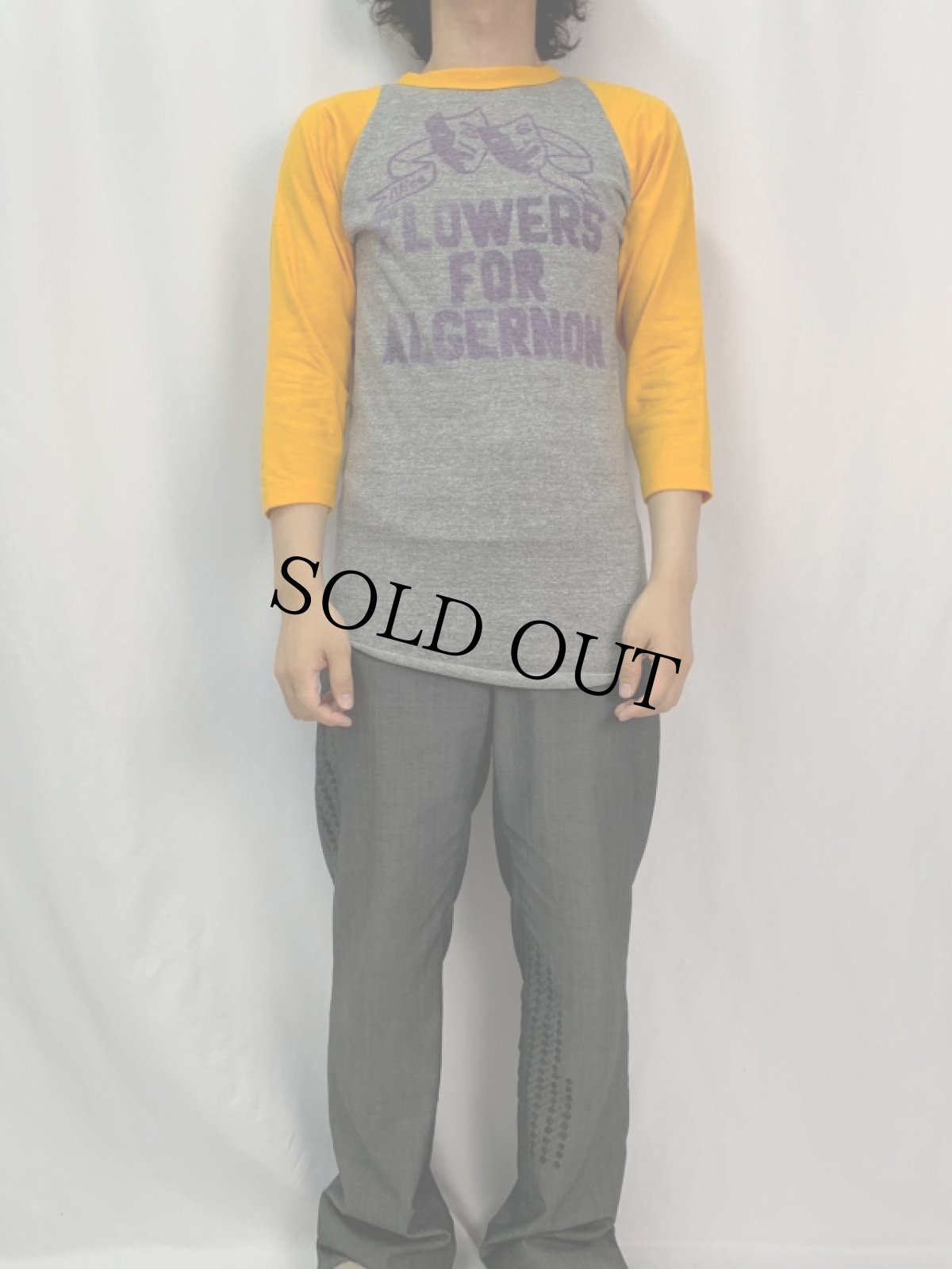 画像2: 80's USA製 "FLOWERS FOR ALGERNON" ツーフェイスプリントラグランTシャツ M (2)