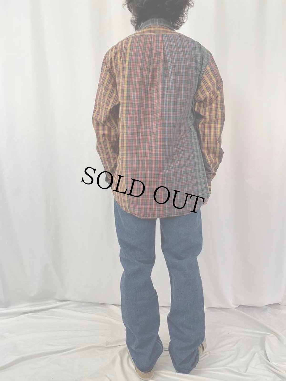 画像4: POLO Ralph Lauren ”CUSTOM FIT" チェック柄 クレイジーパターンコットンボタンダウンシャツ L (4)