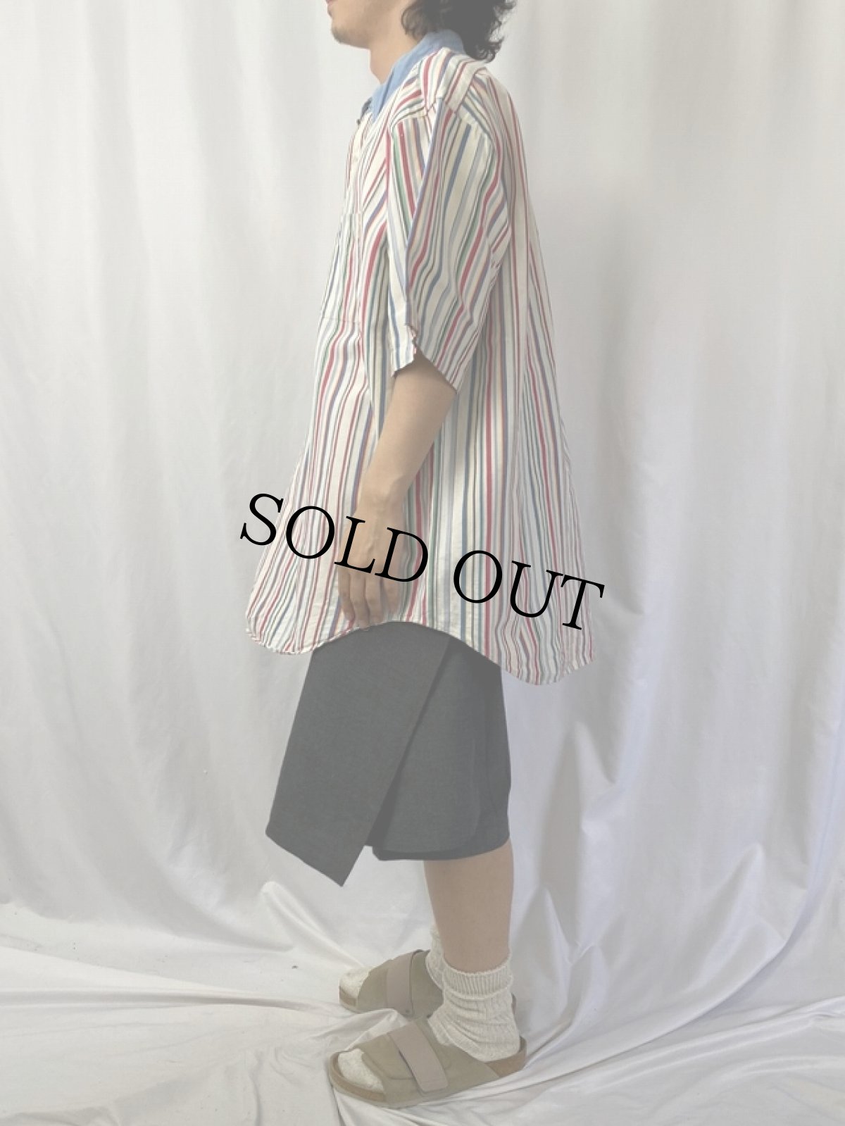 画像3: 90's Ralph Lauren ストライプ柄 ボタンダウンコットンシャツ XL (3)