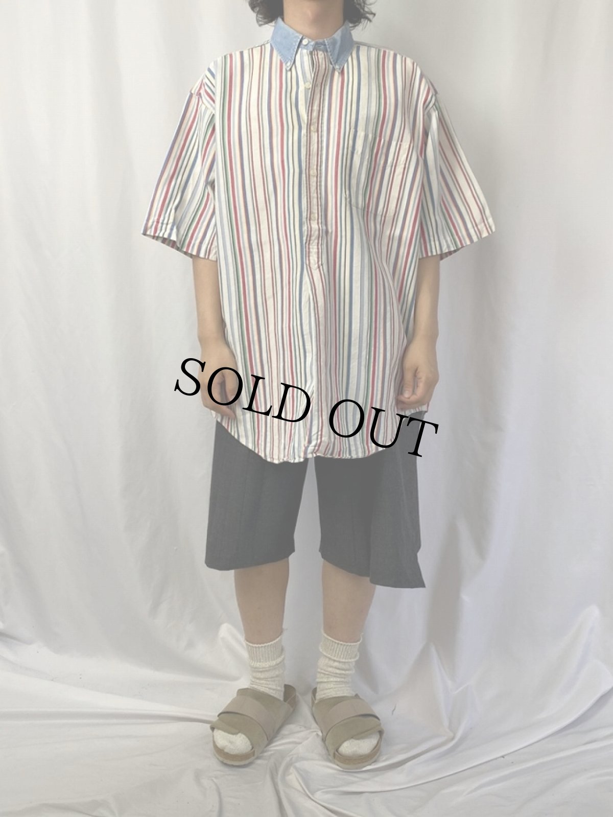 画像2: 90's Ralph Lauren ストライプ柄 ボタンダウンコットンシャツ XL (2)