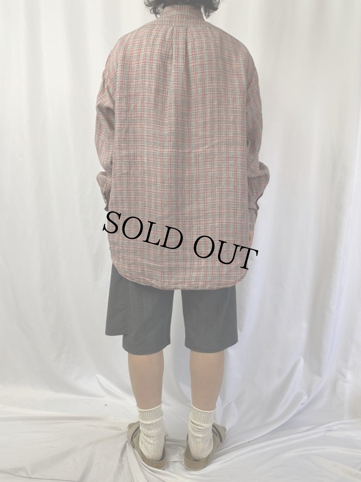 画像4: 90's Ralph Lauren チェック柄 ボタンダウンリネンシャツ L (4)