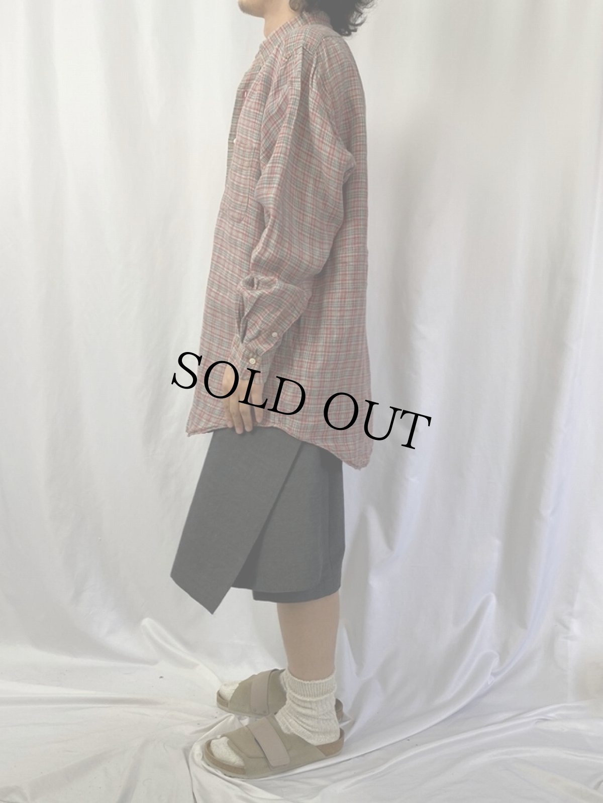 画像3: 90's Ralph Lauren チェック柄 ボタンダウンリネンシャツ L (3)