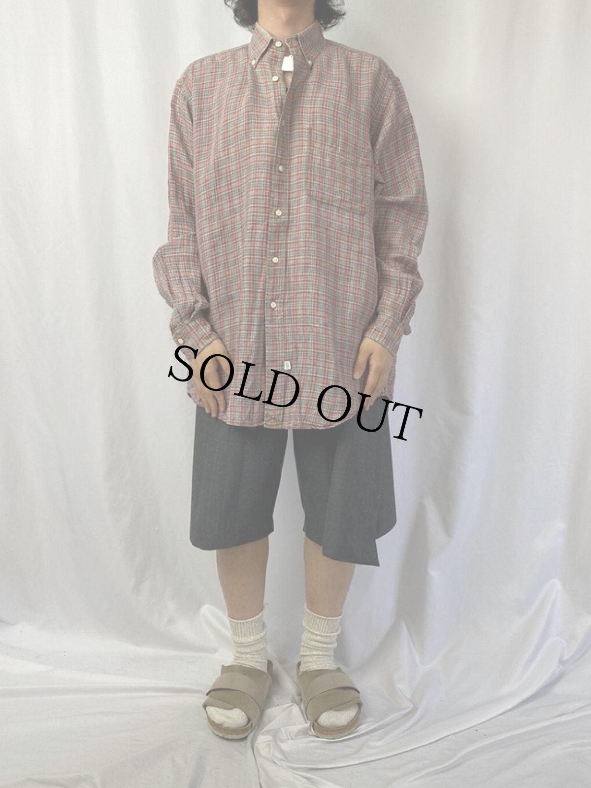 画像2: 90's Ralph Lauren チェック柄 ボタンダウンリネンシャツ L (2)