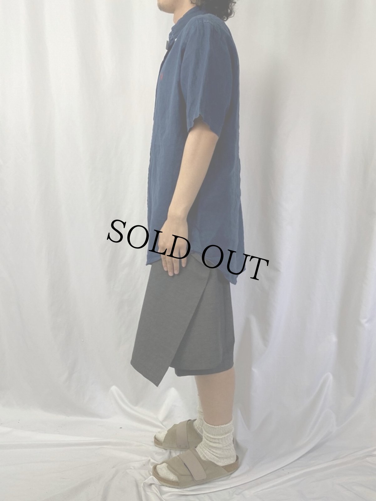 画像3: Ralph Lauren "CLASSIC FIT" ボタンダウンリネンシャツ NAVY M (3)