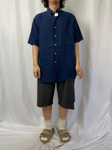 画像2: Ralph Lauren "CLASSIC FIT" ボタンダウンリネンシャツ NAVY M (2)