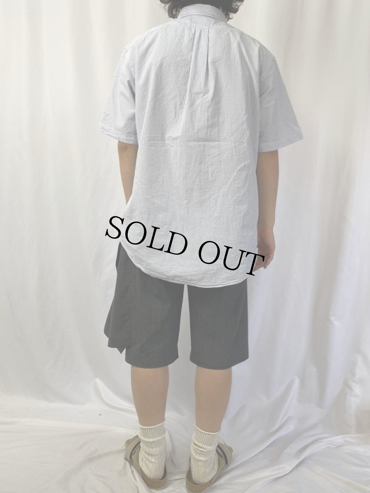 画像4: Ralph Lauren "CLASSIC FIT" ストライプ柄 コットンシアサッカーボタンダウンシャツ L (4)