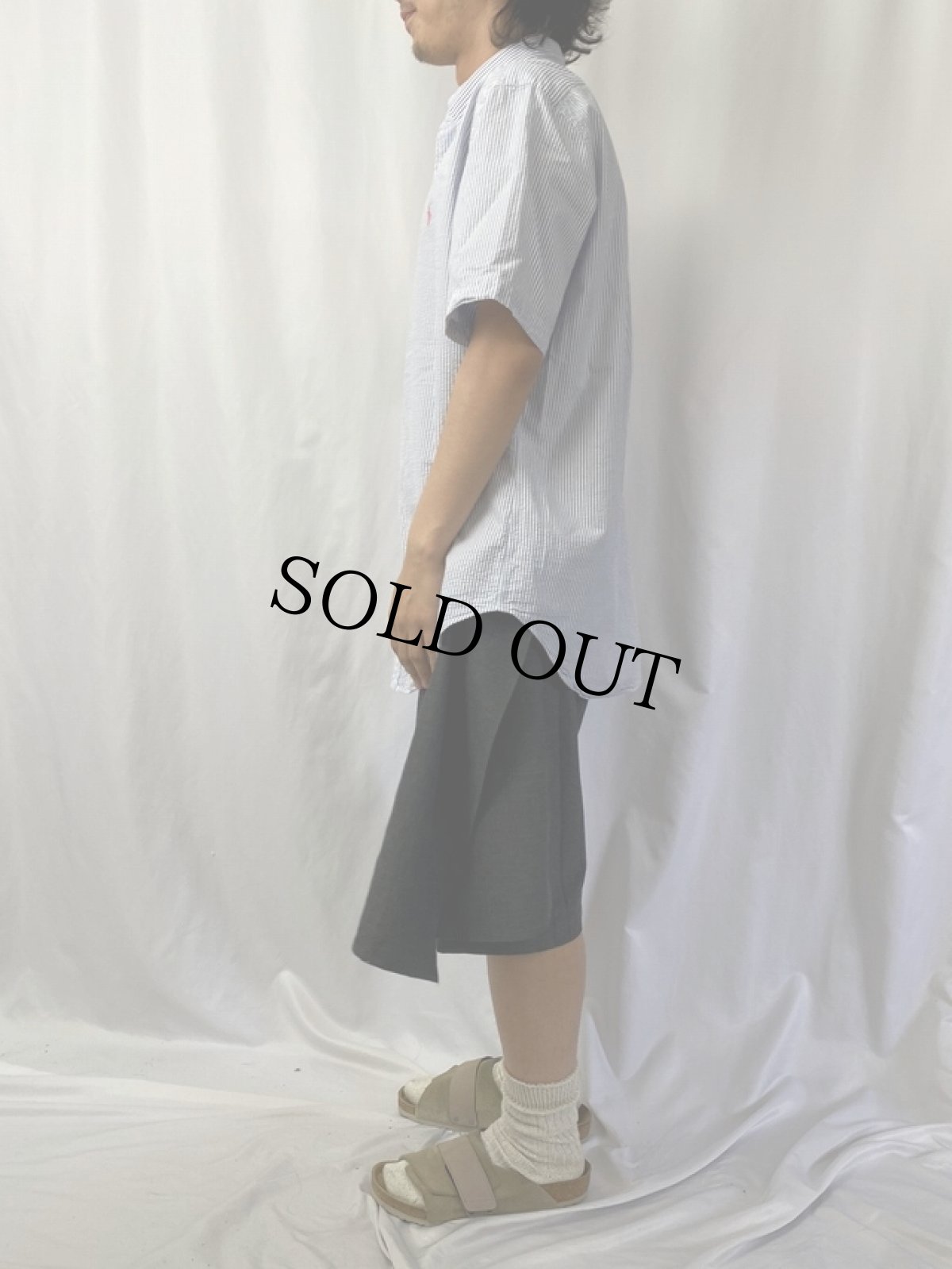 画像3: Ralph Lauren "CLASSIC FIT" ストライプ柄 コットンシアサッカーボタンダウンシャツ L (3)