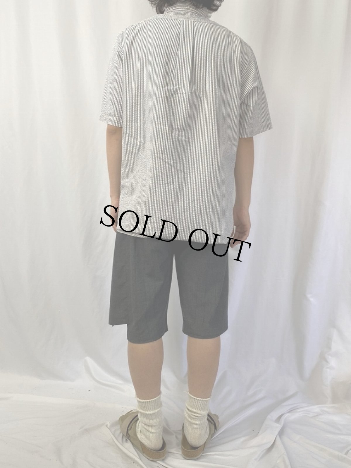 画像4: 90's Ralph Lauren ストライプ柄 コットンシアサッカーボタンダウンシャツ M (4)