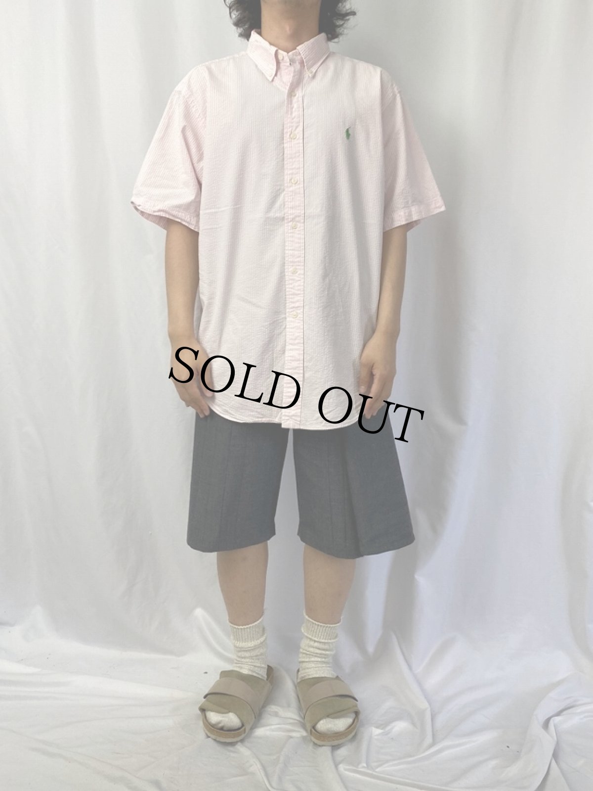 画像2: Ralph Lauren "CLASSIC FIT" ボタンダウン シアサッカーストライプ柄シャツ XL (2)