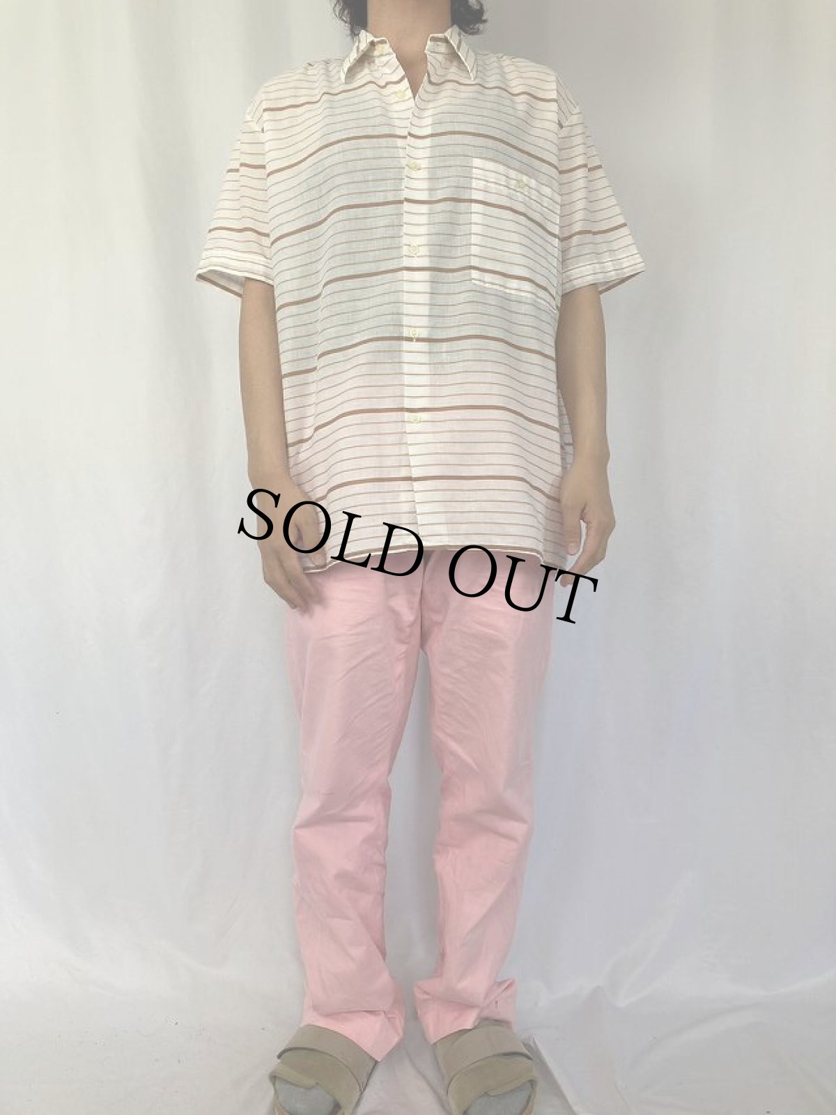 画像2: 80's EURO 東ドイツ製 ボーダー柄 半袖シャツ 41 (2)