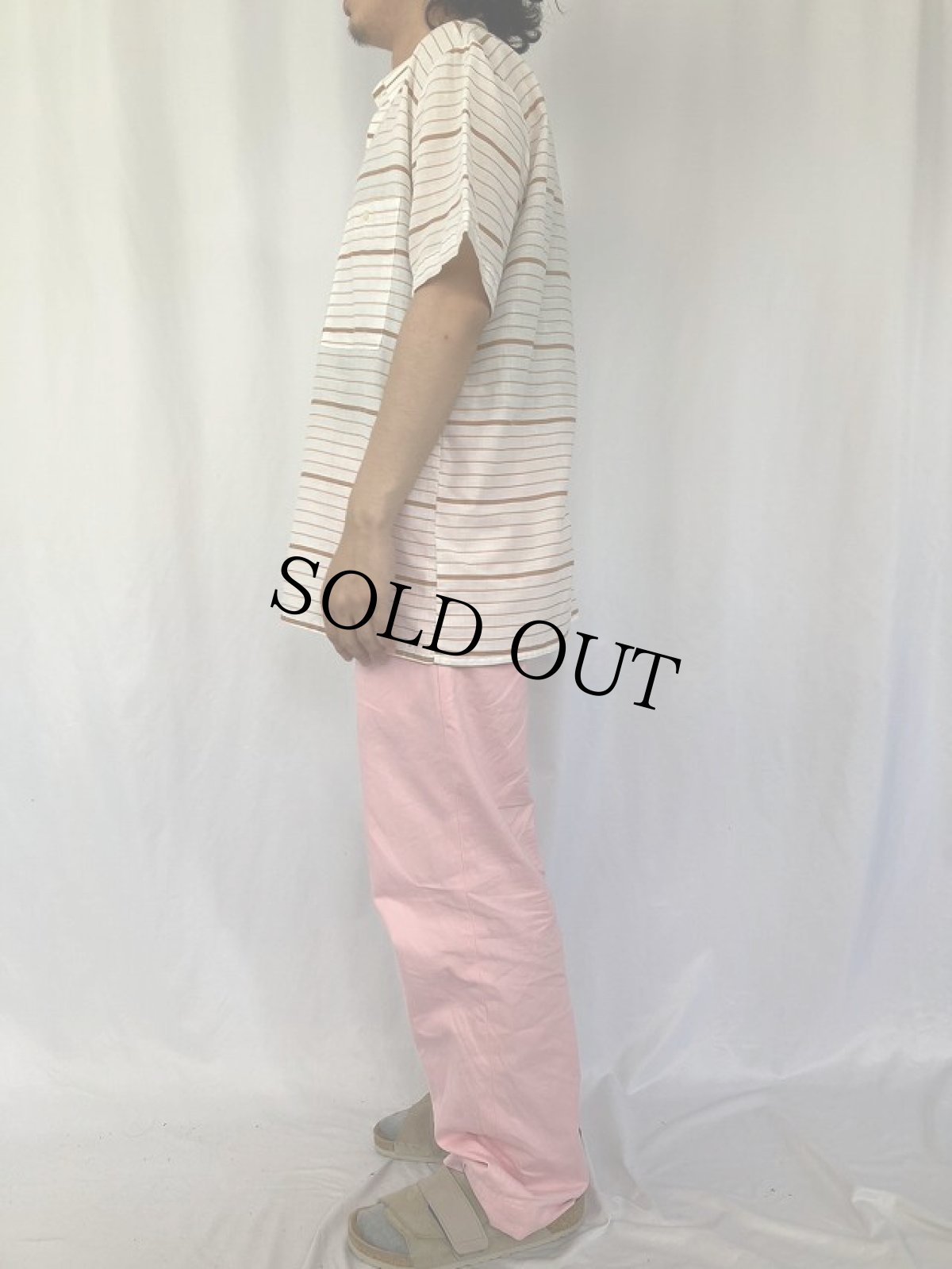 画像3: 80's EURO 東ドイツ製 ボーダー柄 半袖シャツ 41 (3)