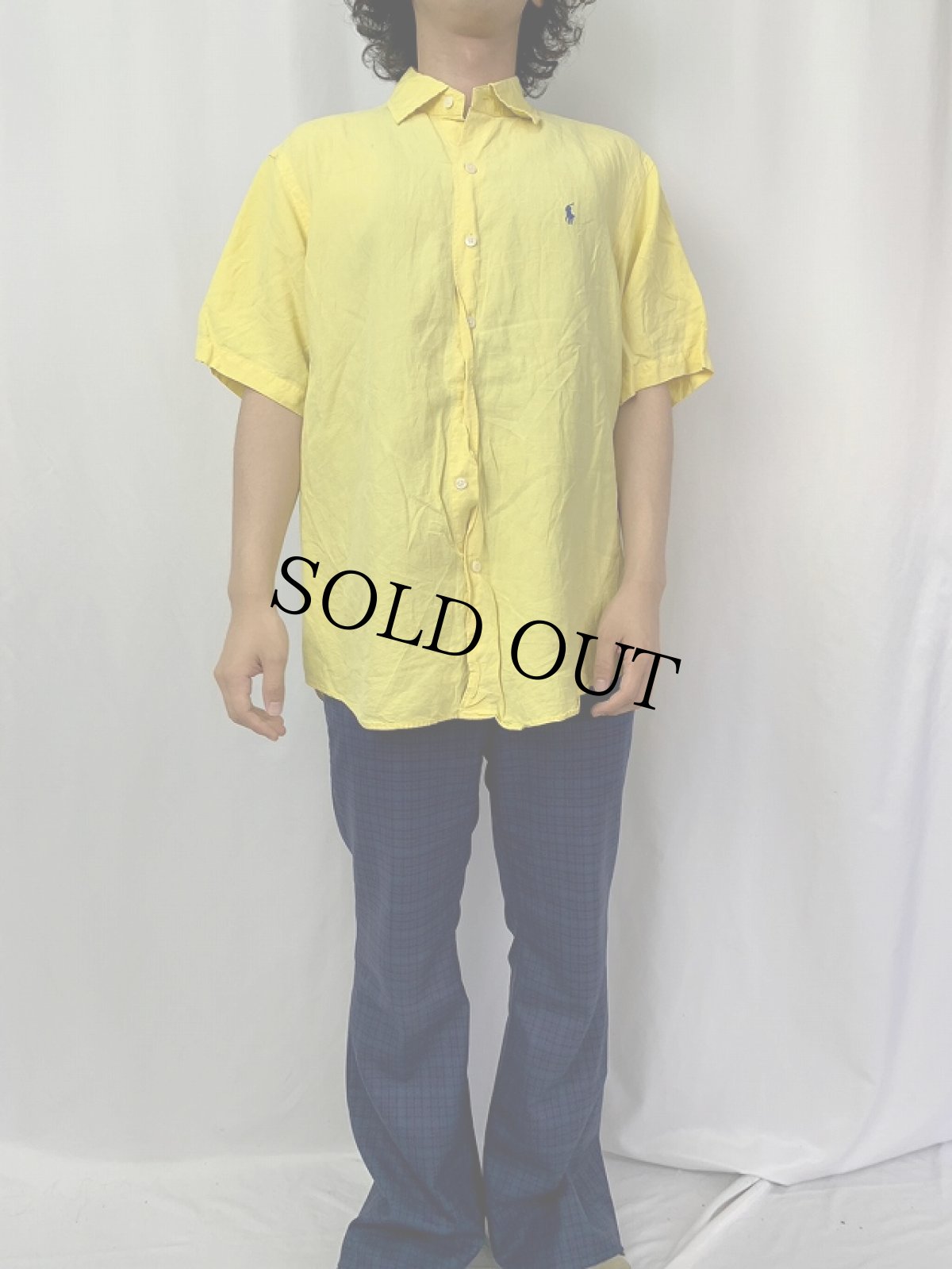 画像2: POLO Ralph Lauren ロゴ刺繍 リネン×シルク シャツ L (2)