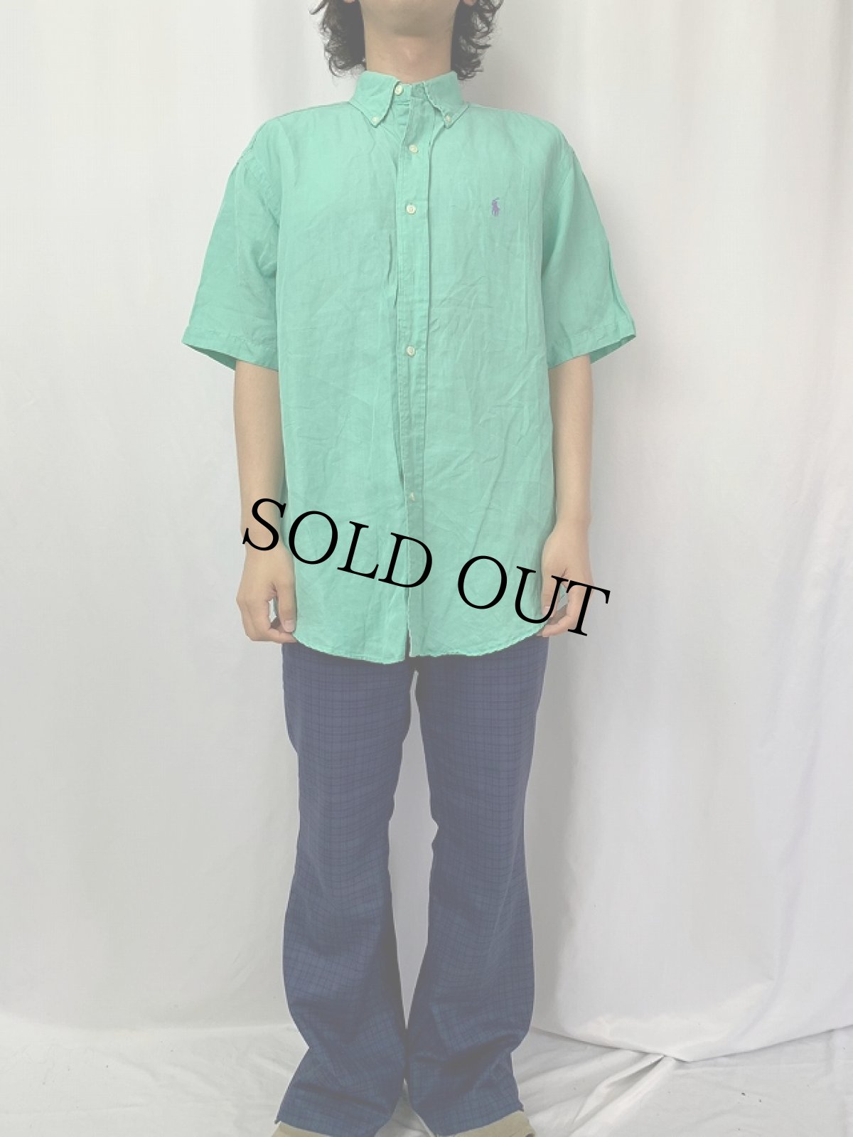 画像2: POLO Ralph Lauren "CLASSIC FIT" リネン×シルク ボタンダウンシャツ M (2)