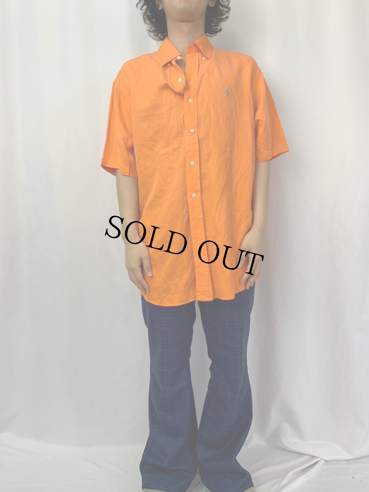 画像2: POLO Ralph Lauren "ELLINGTON" シルク×リネン ボタンダウンシャツ L (2)