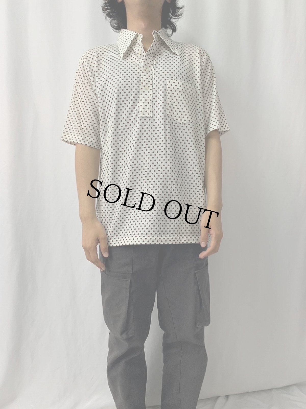 画像2: 70's puritan ドット柄 ポロシャツ L (2)