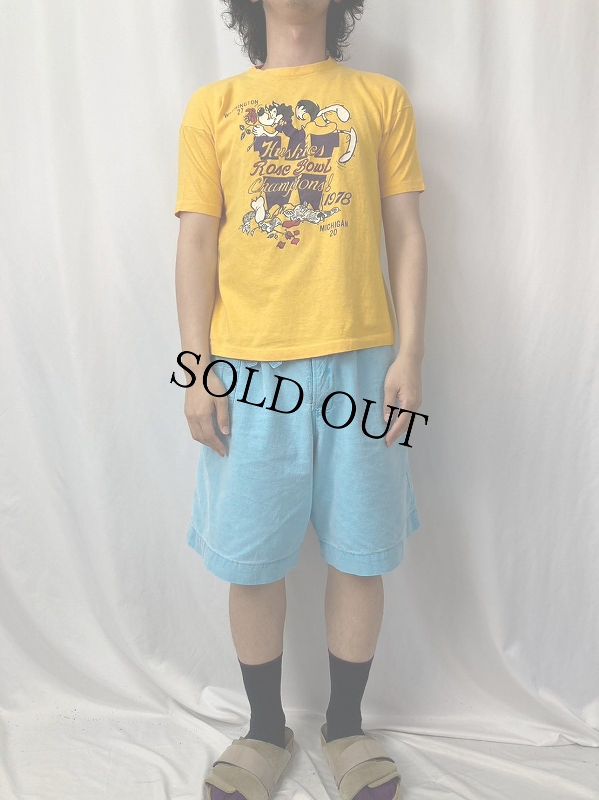 画像2: 70's Champion バータグ USA製 "WASHINGTIN 27 Huskies" プリントTシャツ L (2)