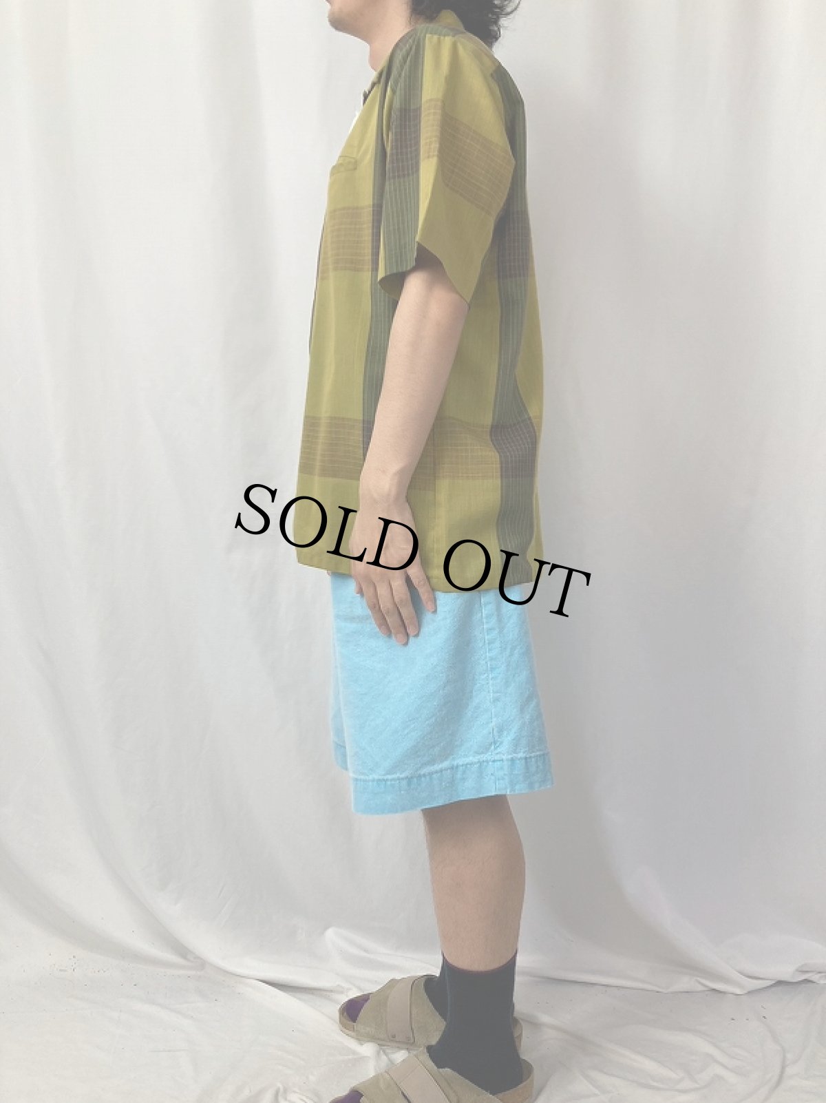 画像3: 60〜70's BRENT チェック柄 コットンポリ オープンカラーシャツ L (3)