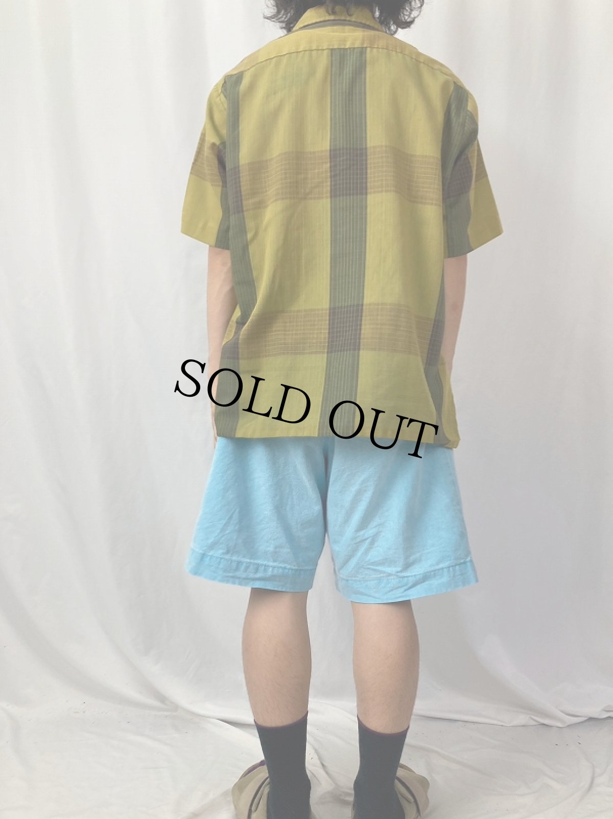 画像4: 60〜70's BRENT チェック柄 コットンポリ オープンカラーシャツ L (4)