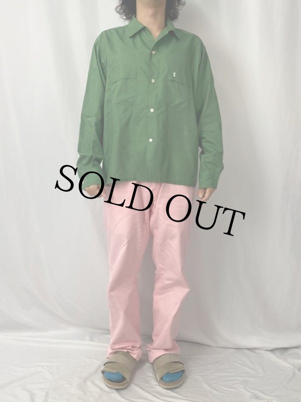 その他ブランド / 60S/Permanent Press/オープンカラーシャツ/M/ポリエステル/BEG 60s 60年代 パーマネントプレス 長袖 緑 グリーン 刺繍 ロゴ 開襟