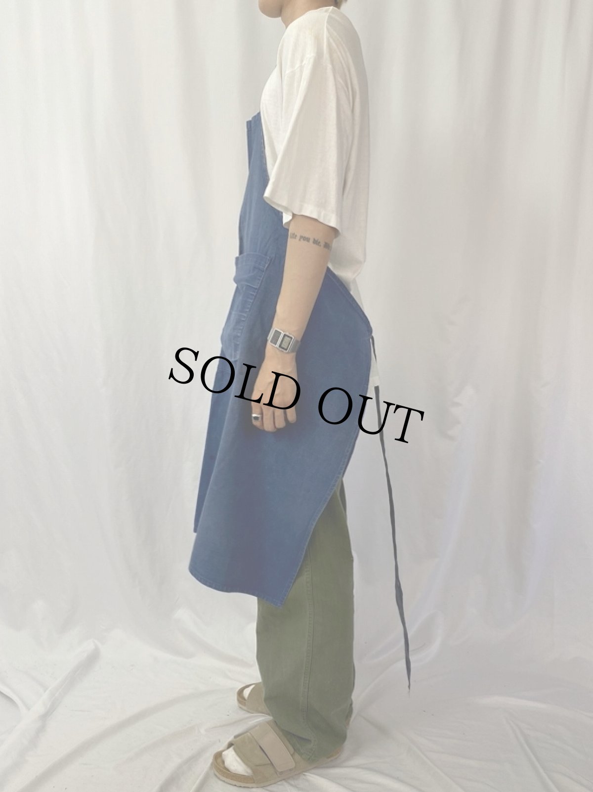 画像3: EURO フレンチワーク インディゴコットンエプロン (3)