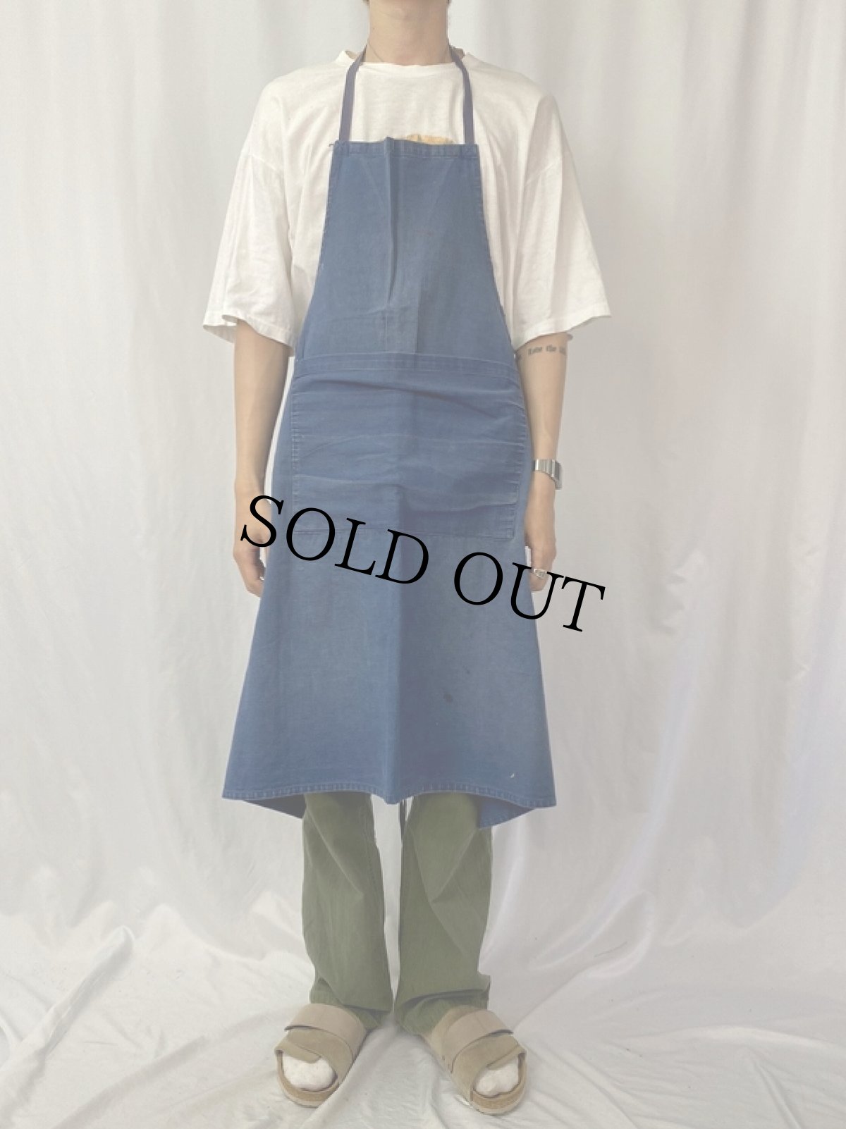 画像2: EURO フレンチワーク インディゴコットンエプロン (2)