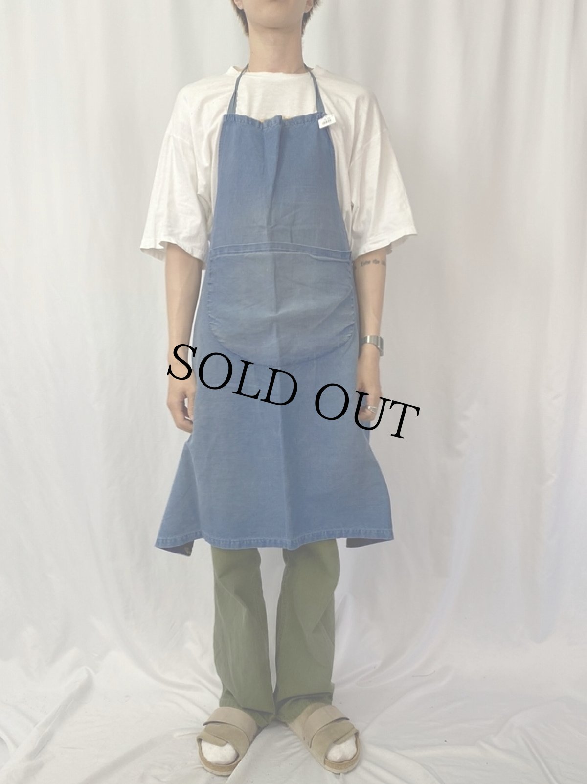 画像2: EURO フレンチワーク インディゴコットンエプロン (2)