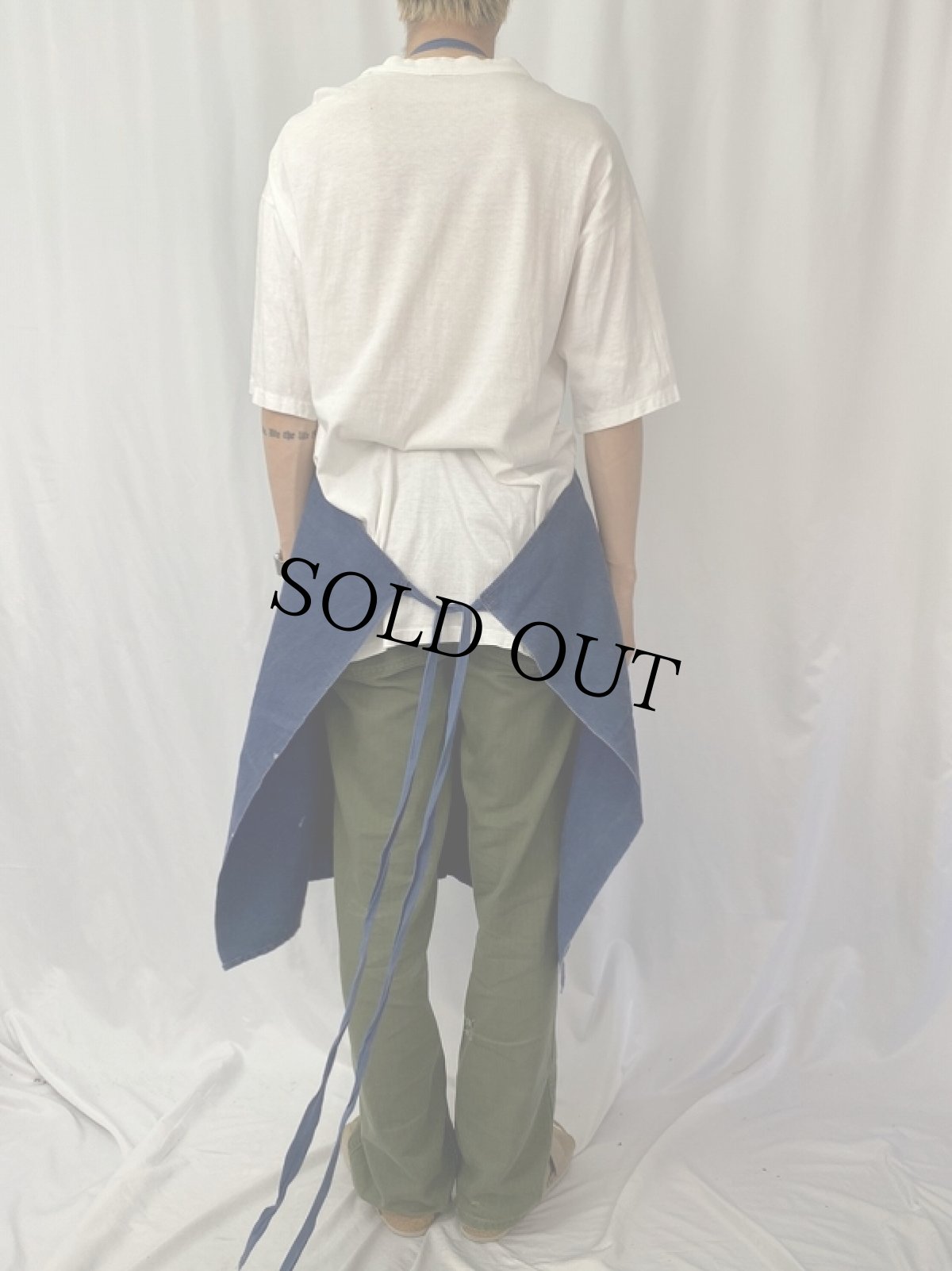 画像4: EURO フレンチワーク インディゴコットンリネンエプロン (4)