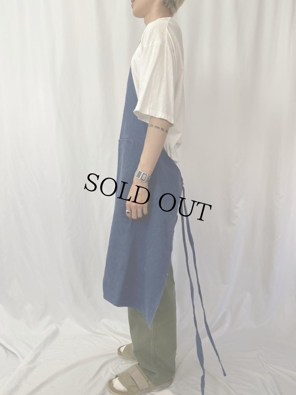 画像3: EURO フレンチワーク インディゴコットンリネンエプロン (3)