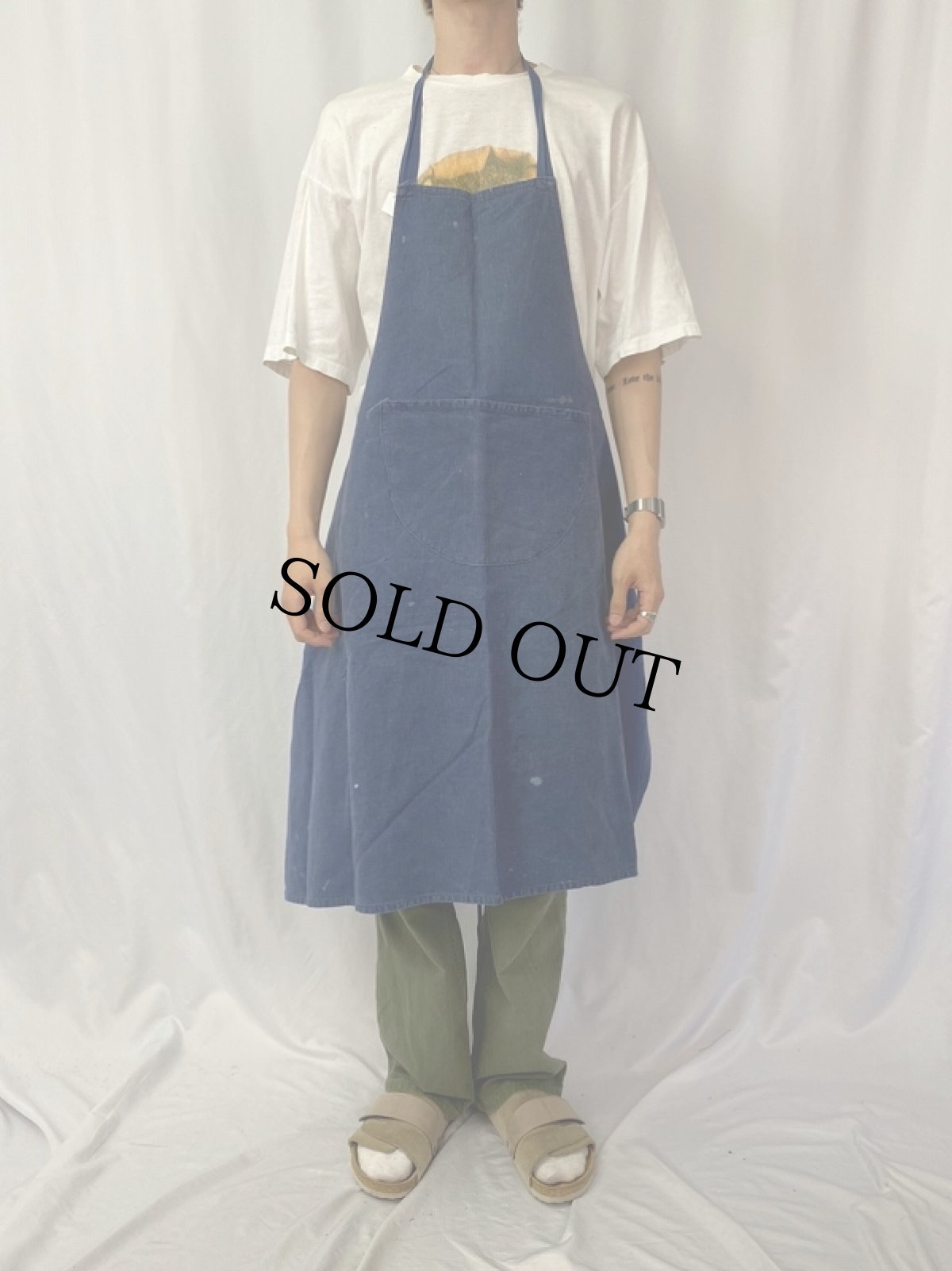 画像2: EURO フレンチワーク インディゴコットンリネンエプロン (2)