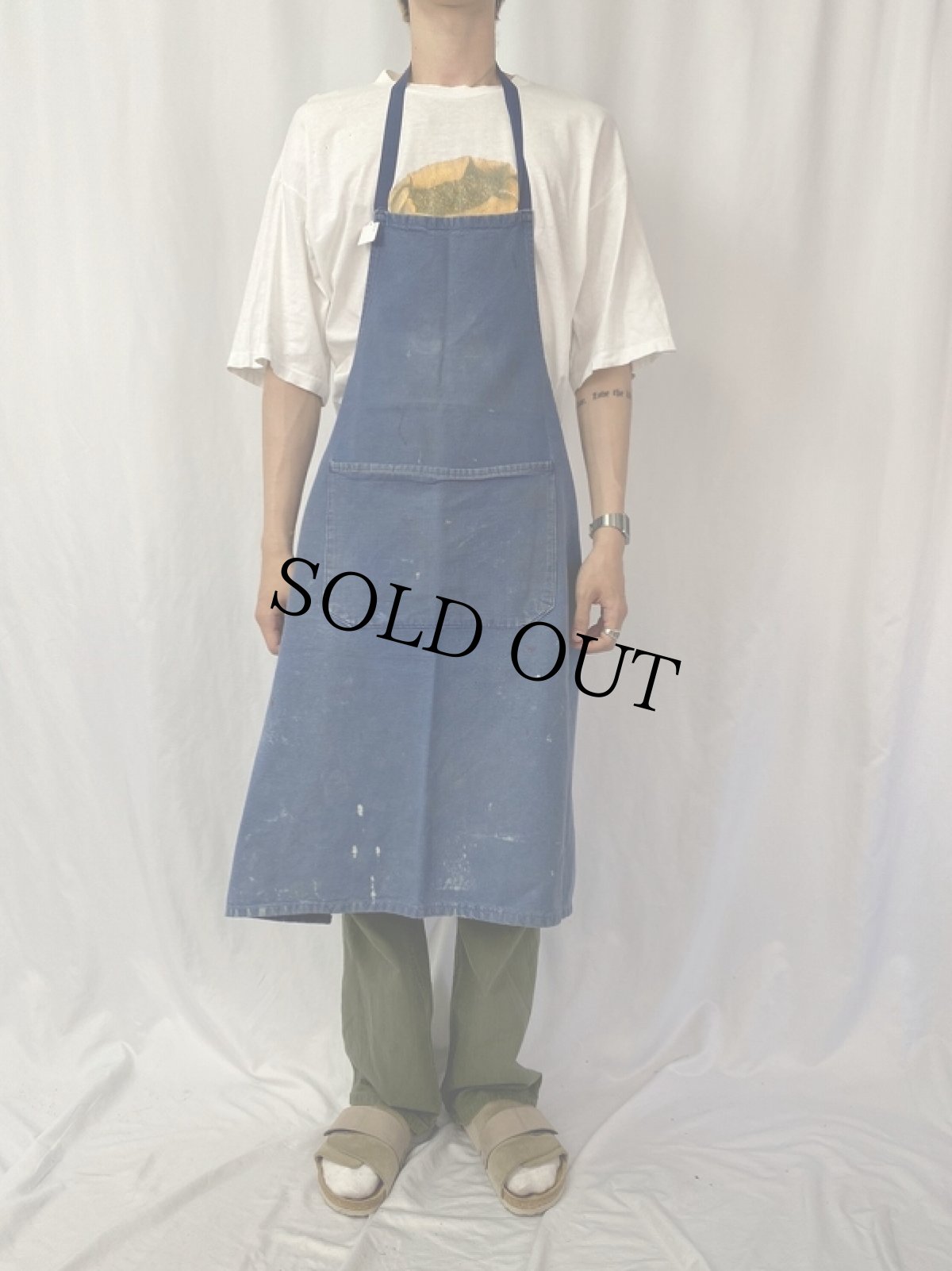 画像2: EURO フレンチワーク インディゴコットンエプロン (2)