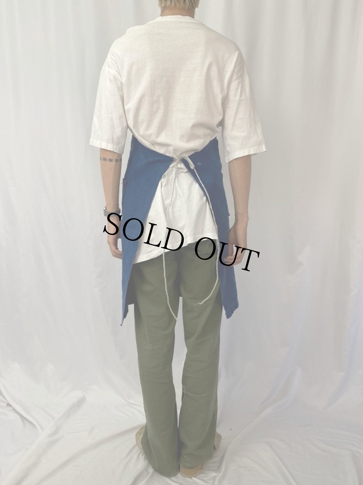 画像4: EURO フレンチワーク インディゴコットンリネンエプロン (4)