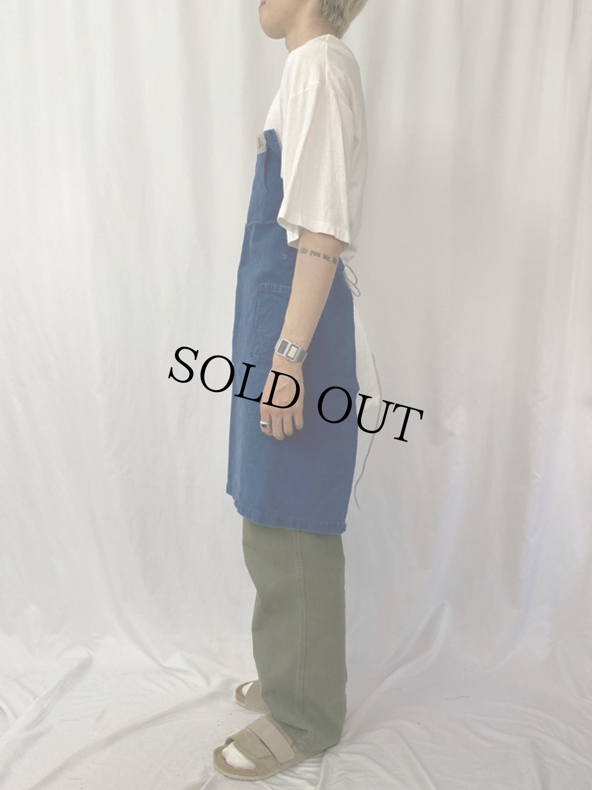 画像3: EURO フレンチワーク インディゴコットンリネンエプロン (3)