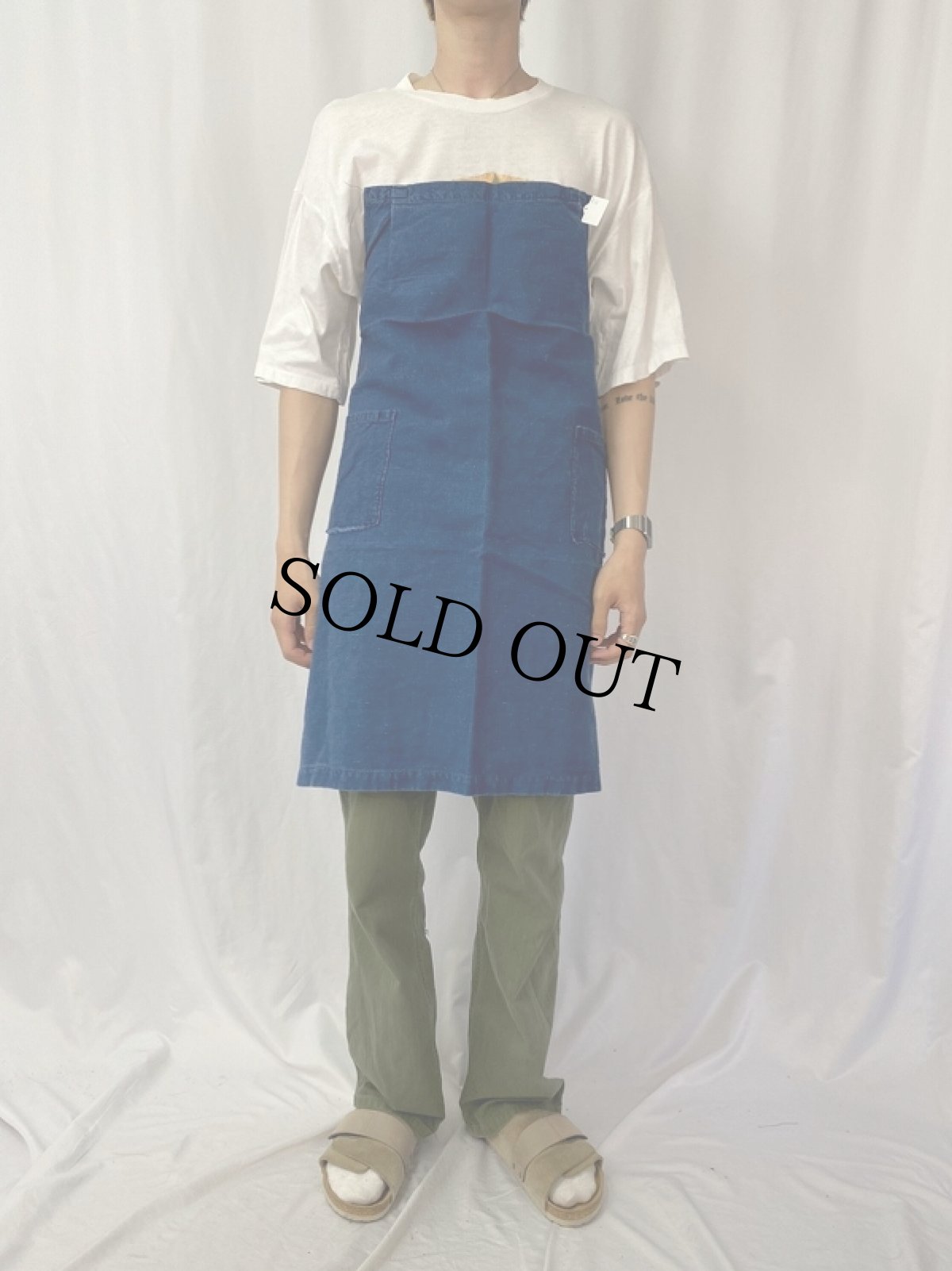画像2: EURO フレンチワーク インディゴコットンリネンエプロン (2)