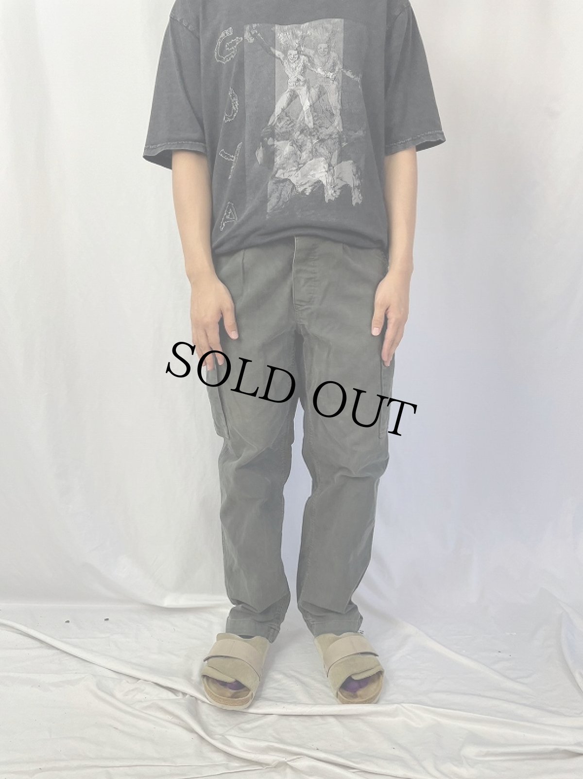 画像2: 90's GERMAN ARMY ブラックモールスキンカーゴパンツ W31 (2)