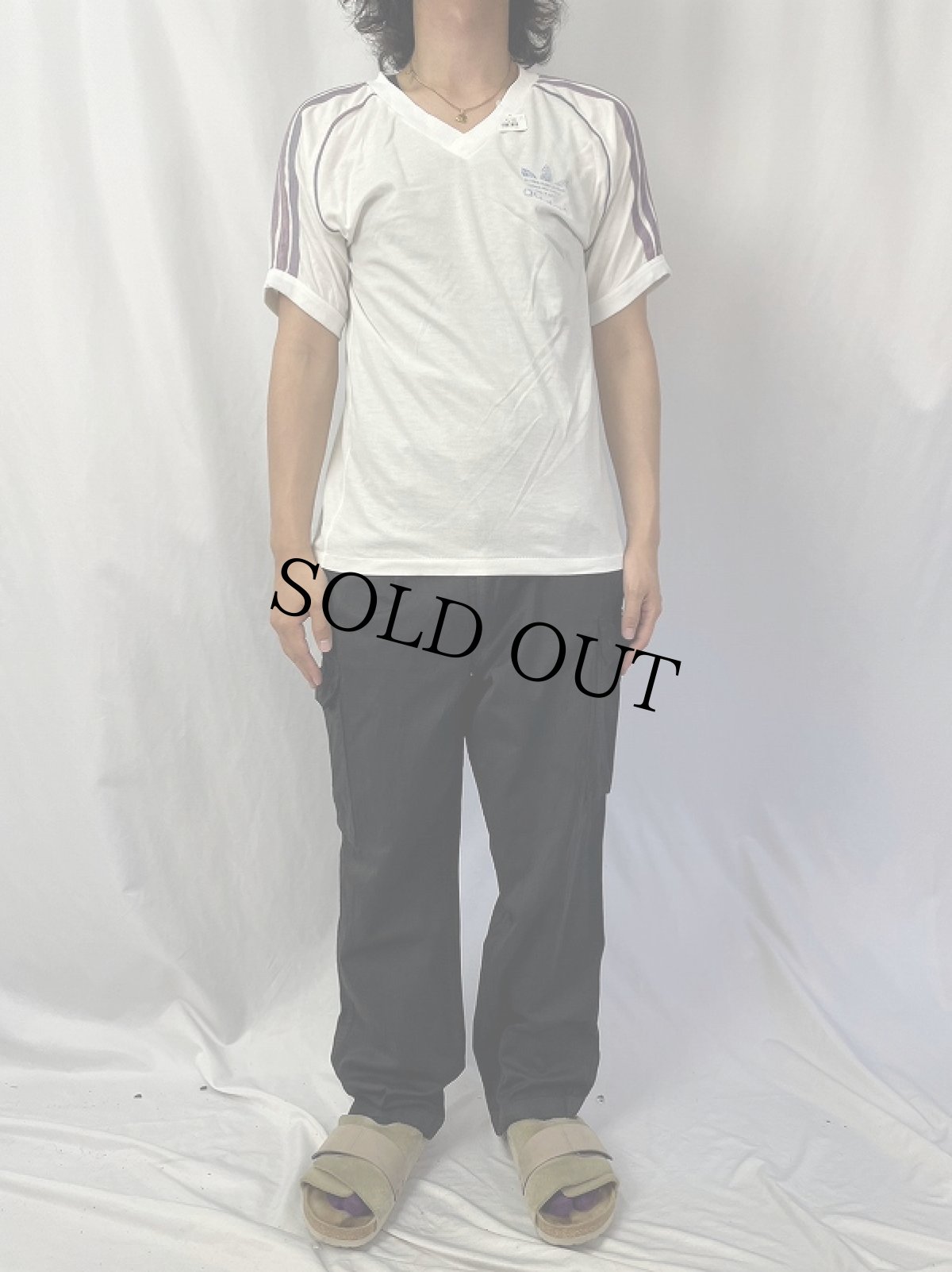 画像2: 80's adidas USA製 ナイロン×コットン ロゴプリントゲームシャツ M (2)