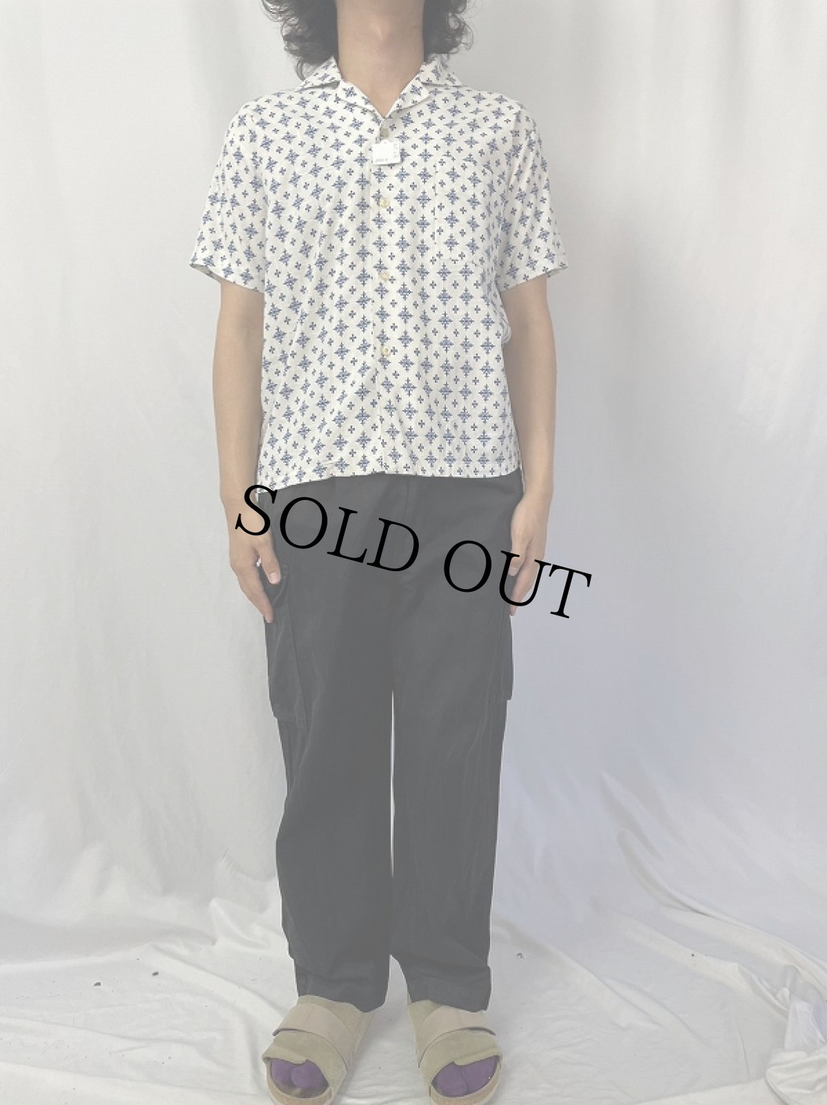 画像2: 60's 総柄 オープンカラーコットンシャツ (2)