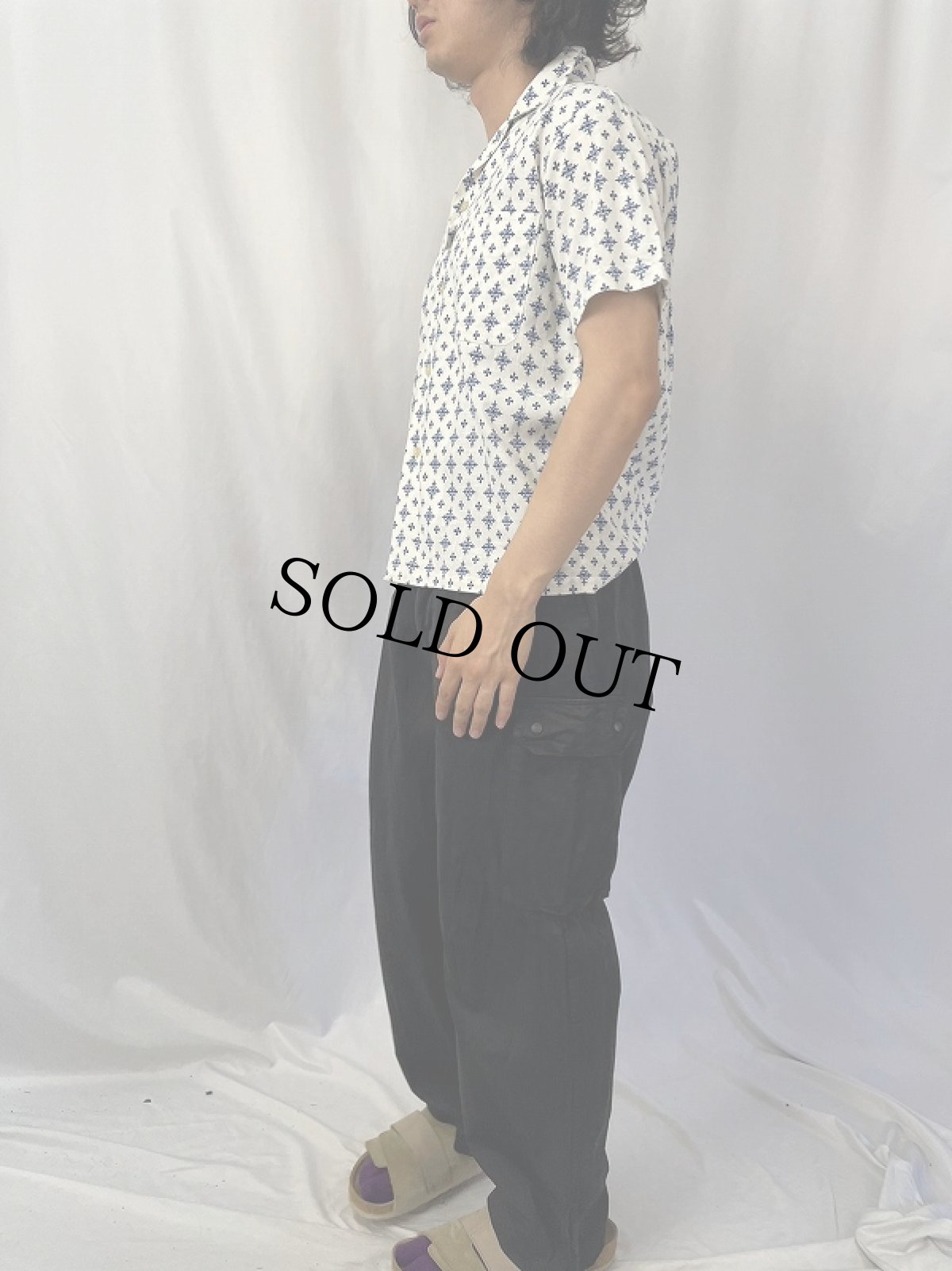 画像3: 60's 総柄 オープンカラーコットンシャツ (3)